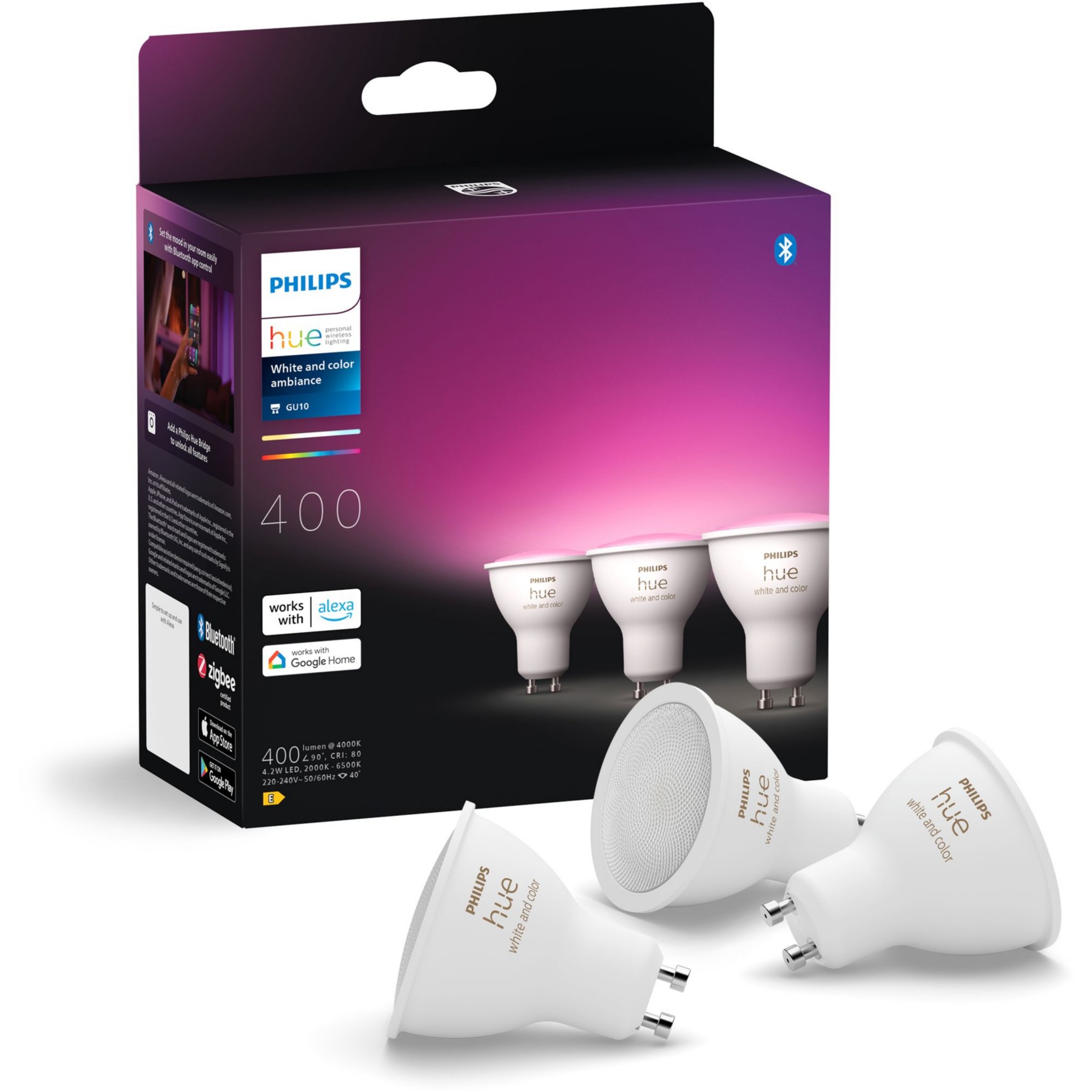 Pack PHILIPS HUE Pack de 3 ampoules 4.3W GU10 White&Color