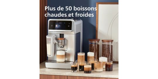 Expresso Broyeur PHILIPS EP8757/20 cafetière à grain Aromis LatteGo Pro, + 50 boissons, SilentBrew, Blanche