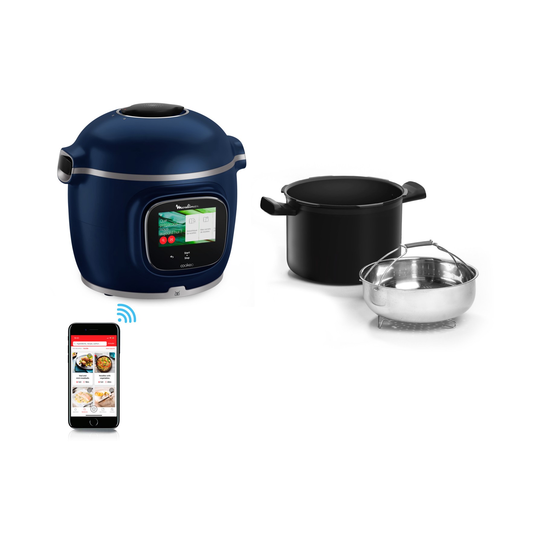 Cookeo MOULINEX CE943410 bleu  touch wifi pro balance integrée 6 L, 13 modes de cuisson, 250 recettes