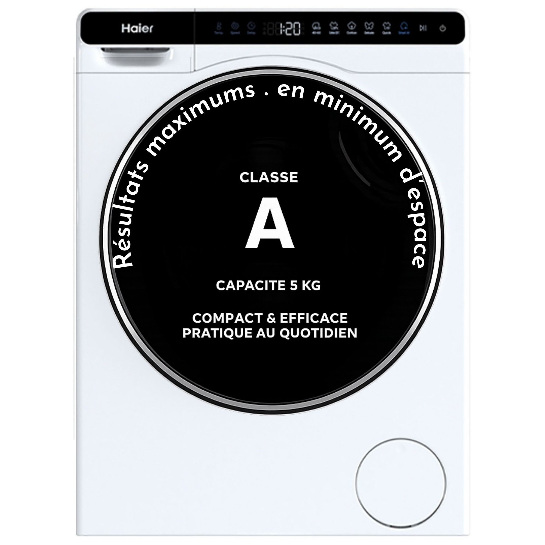 Lave linge compact HAIER HW50-BP12307U1-S - 5 kg - 1200 tr/min - Classe A - Moteur induction - Connecté