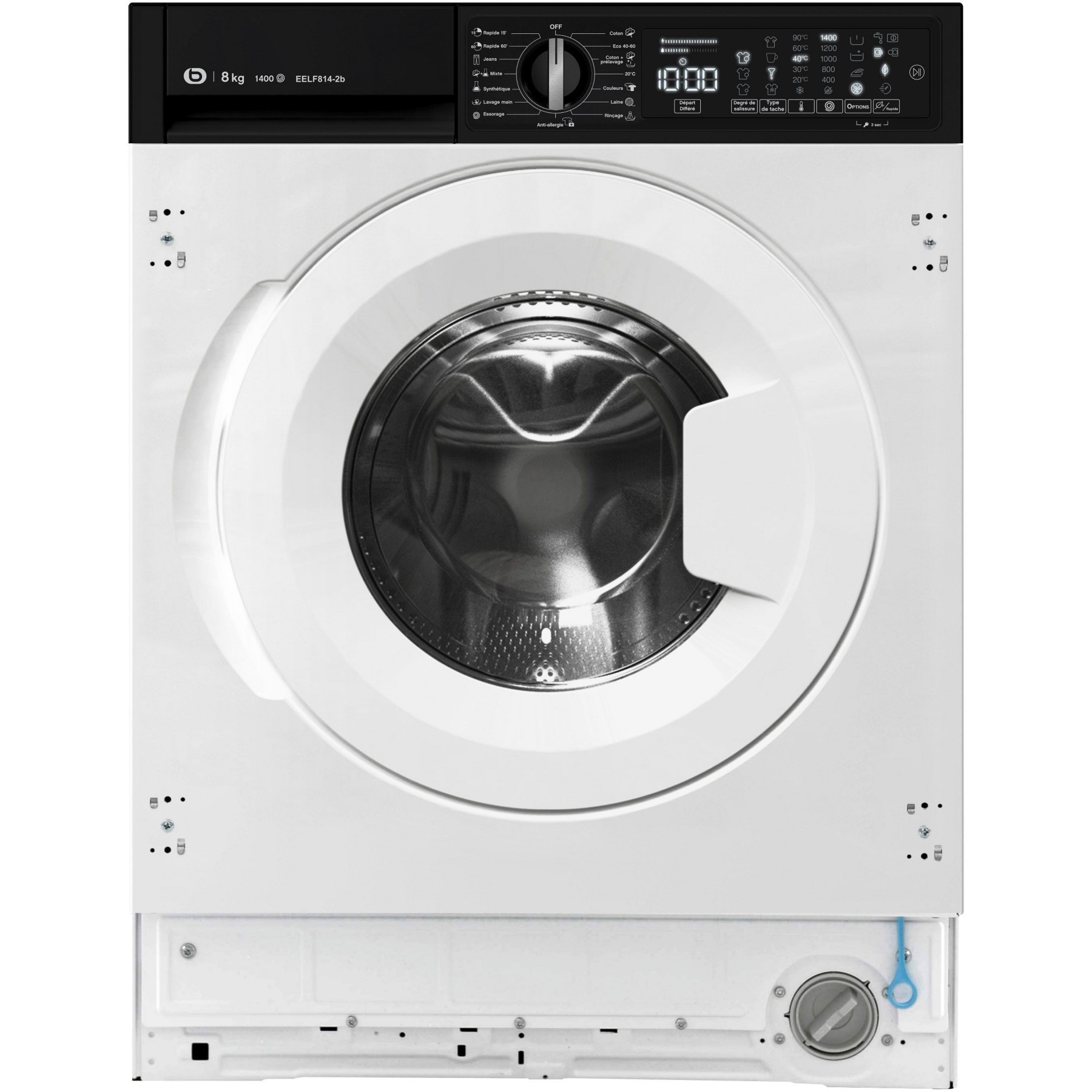Lave linge hublot encastrable ESSENTIELB EELF814-2b - 8 kg - 1400 tr/min - Classe A - Moteur induction direct drive