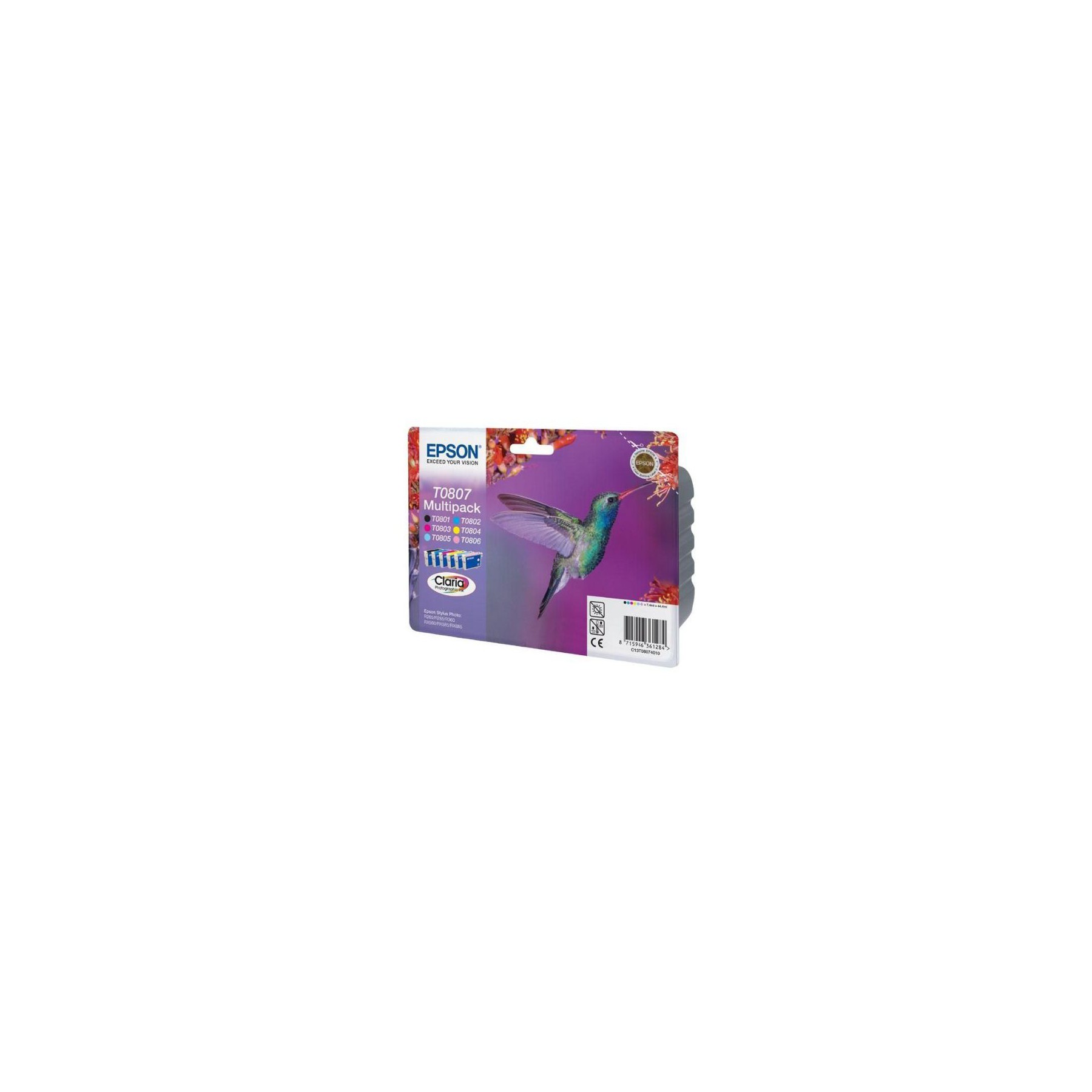 Cartouche d'encre EPSON Pack Multipack 6 Originales T0807 Série Colibri (Noir + 5 Couleurs) - C13T08074010