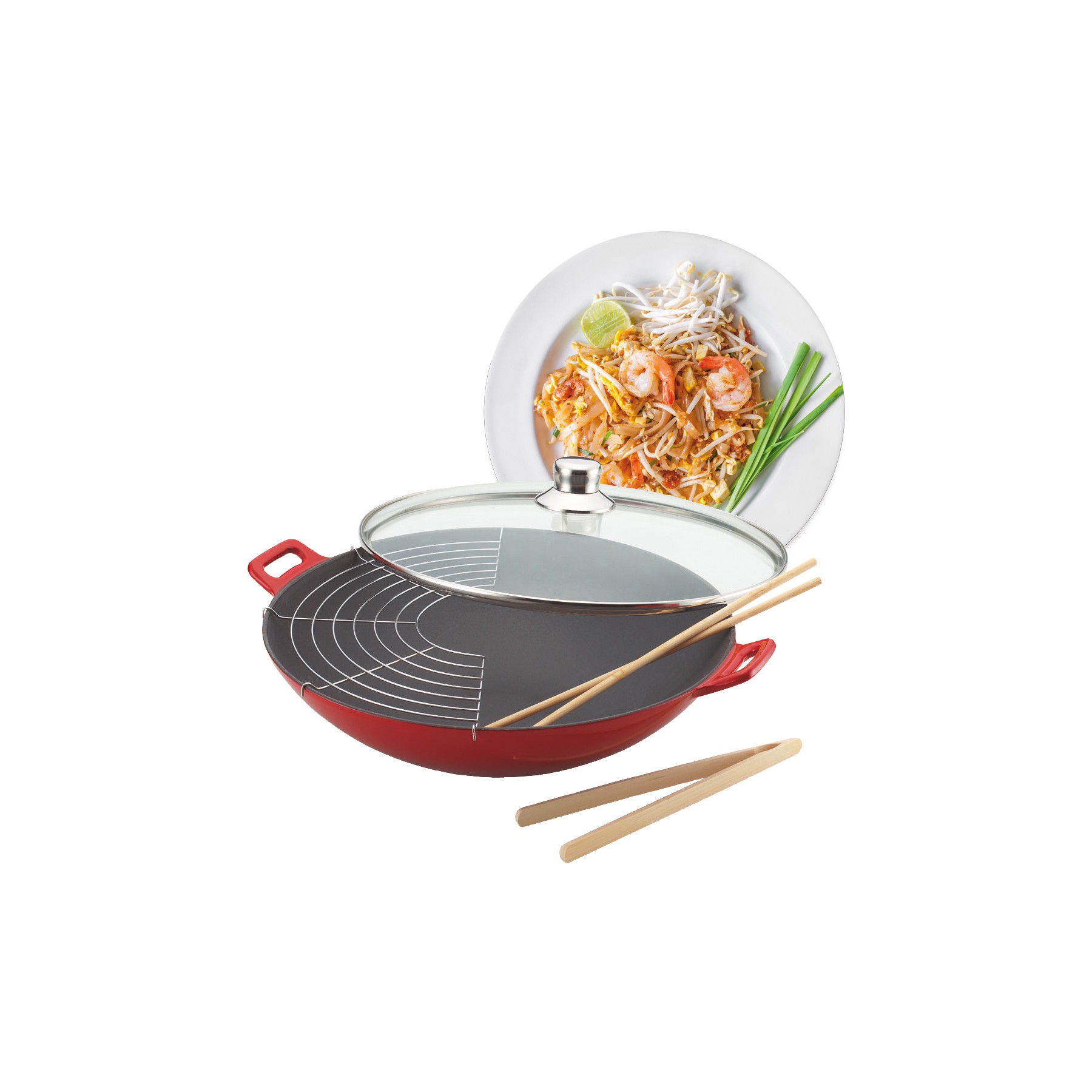 Wok BAUMALU fonte 5 pieces diam36cm + cv verre