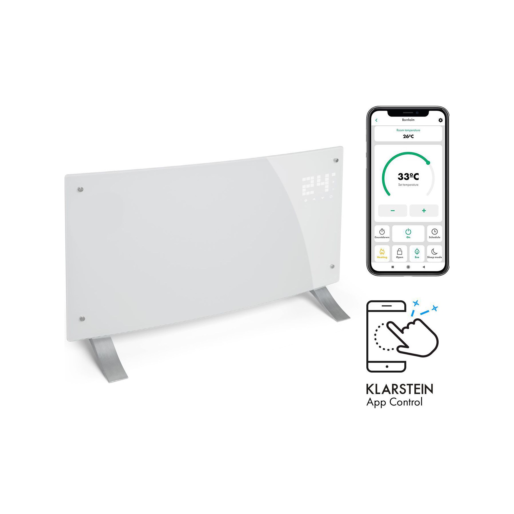Chauffage électrique KLARSTEIN Bornholm Curved Smart 2000W