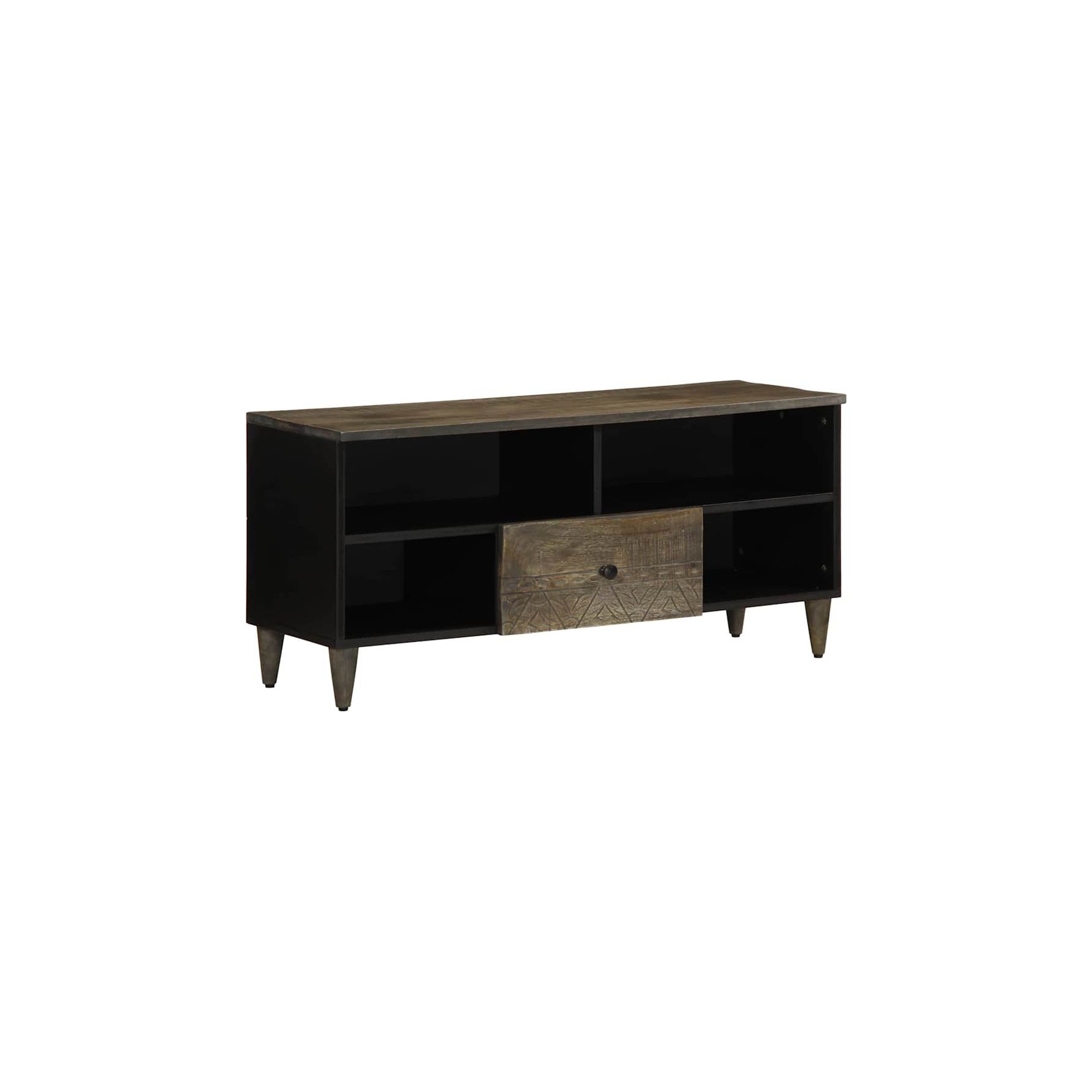 Meuble TV HELLOSHOP26 Meuble TV noir grand rangement avec 1 ti
