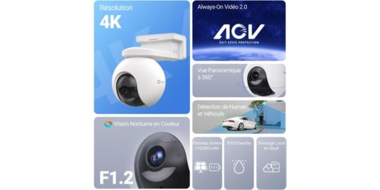 Caméra de surveillance EZVIZ HB8 PRO 4K + PANNEAU SOLAIRE 5W