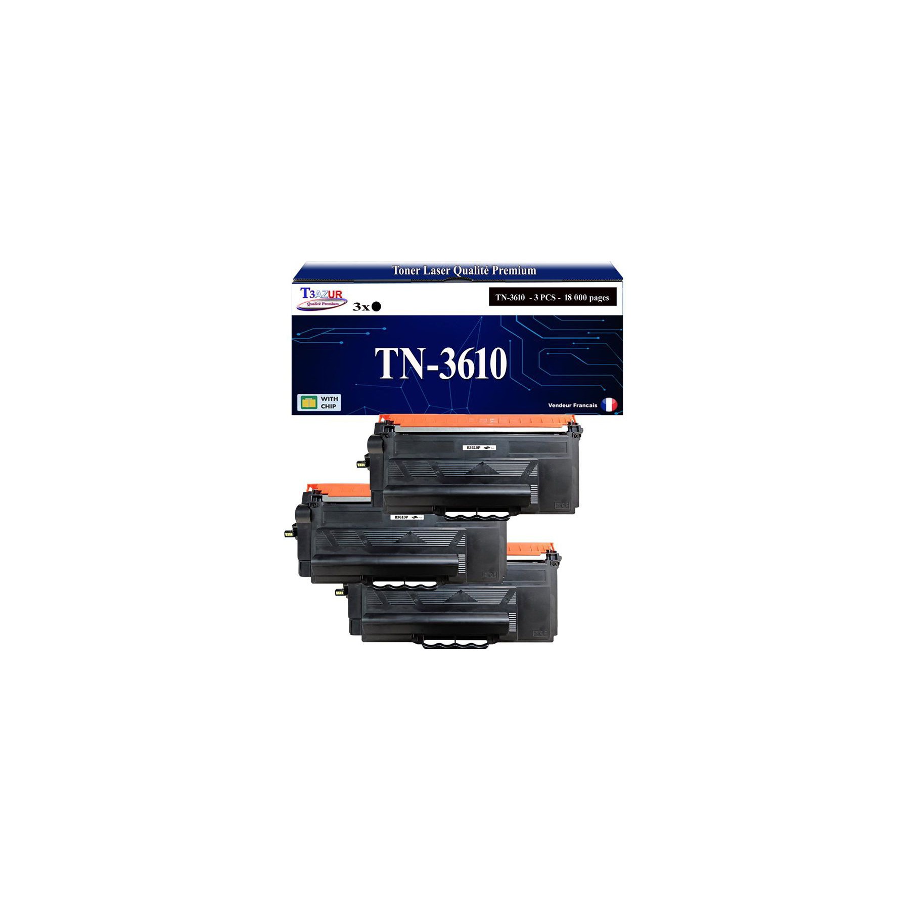Toner T3AZUR Pour Brother TN3610XL, TN-3610XL (x2)