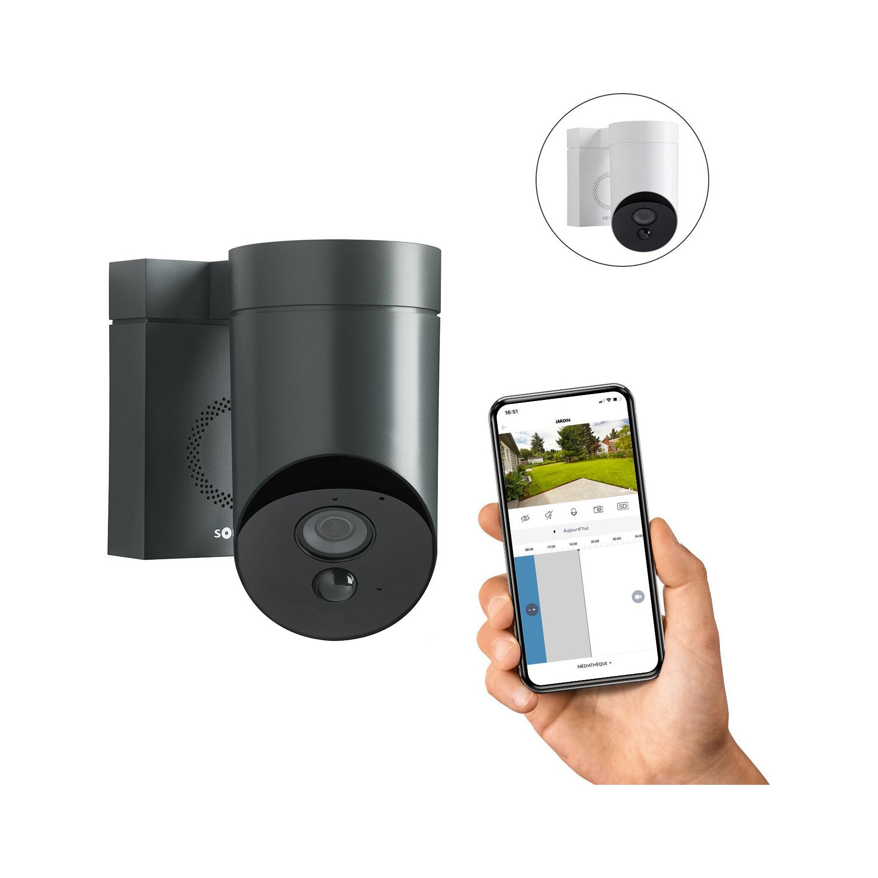 Caméra de surveillance SOMFY Outdoor Camera grise + stickers alarme