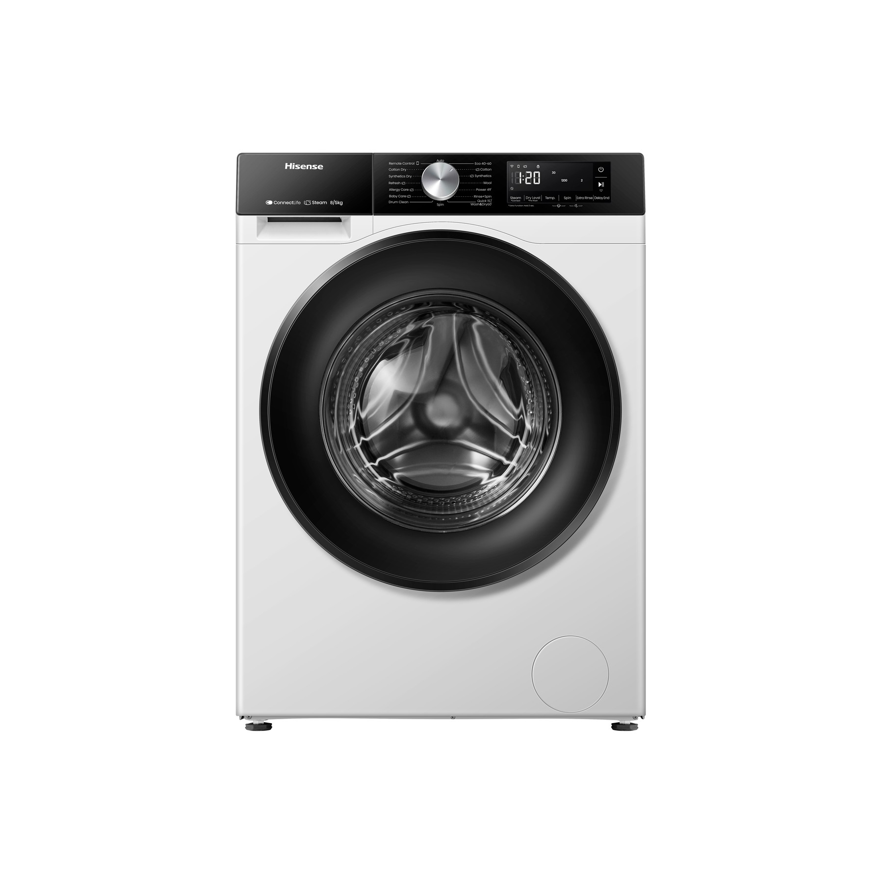 Lave linge séchant hublot HISENSE WD3S8043BW3 - 8/5 kg - 1400 tr/min - Classe D - Moteur Inverter - Connecté - PureJetWash