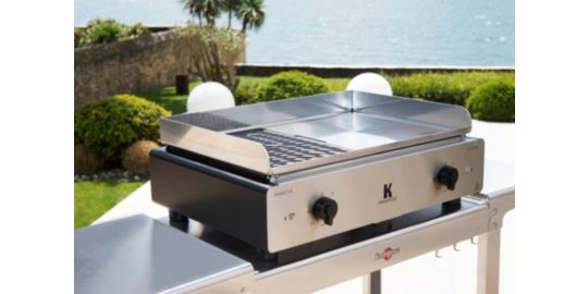 Plancha électrique KRAMPOUZ GECIO2OA00 GECIO2OA00 inox zones barbecue/plancha 2 brûleurs à poser, 70x40 cm
