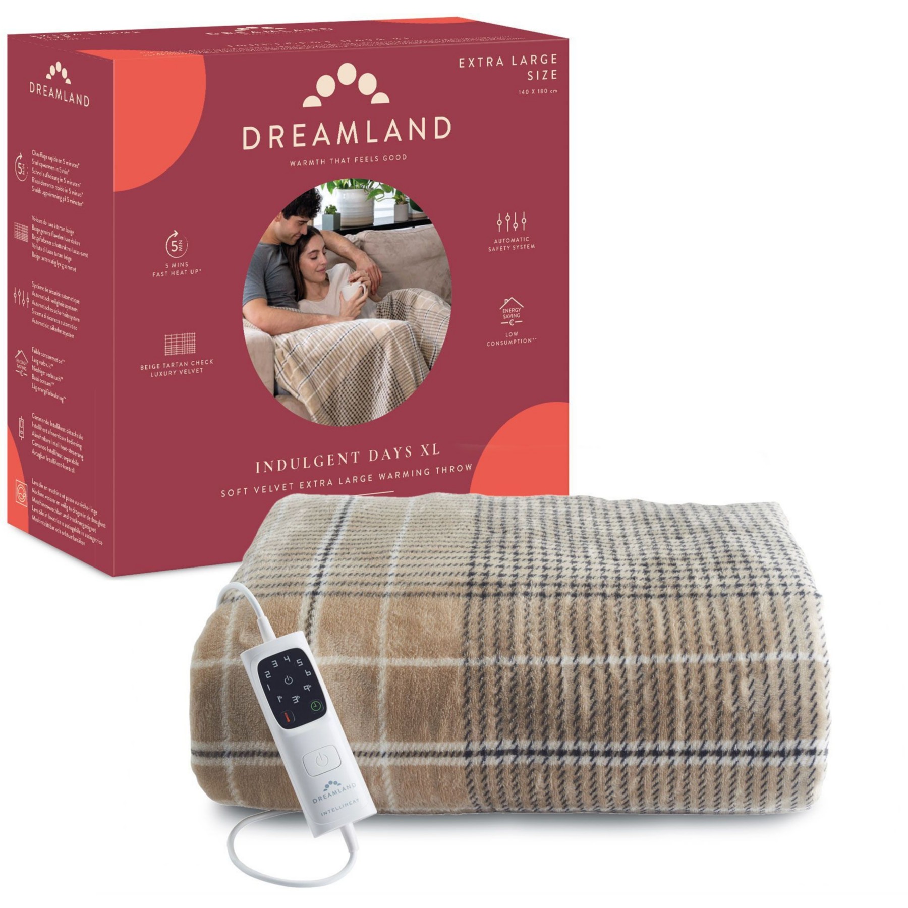 Couverture chauffante DREAMLAND INDULGENT DAYS XL VELOURS 6T 180X140