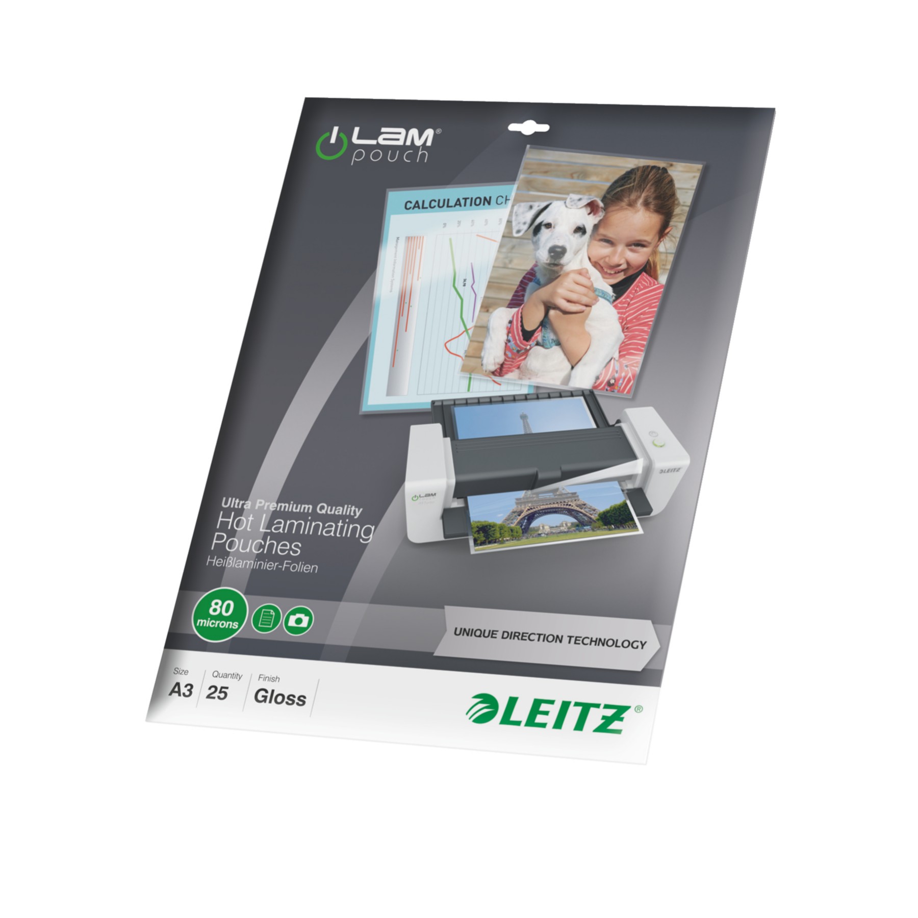 Consommable de bureau pour plastifieuse LEITZ Pochettes 80 UDT A3 boite de 25