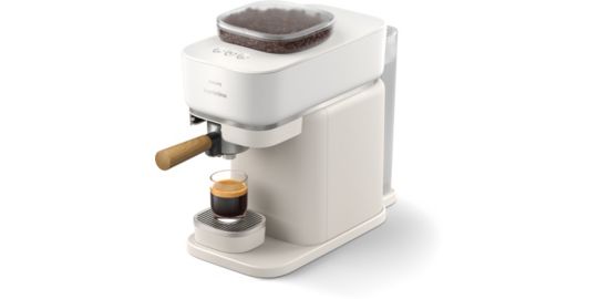 Machine à expresso PHILIPS Baristina BAR302/20 cafetière à grain Blanche + Porte-filtre Bois de Hêtre