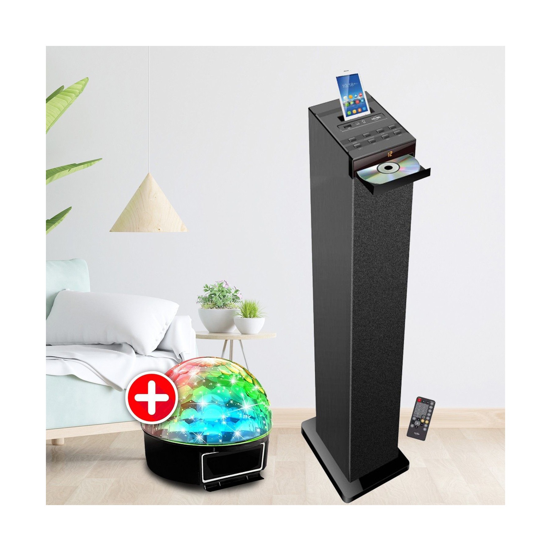Enceinte Bluetooth INOVALLEY Tour de son Hifi 60W noire avec lecteur