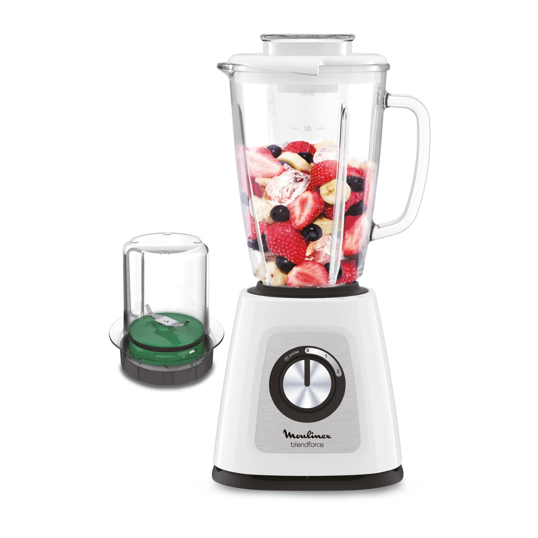 Blender MOULINEX BLENDFORCE LM436110 Spécial Glace Pilée - Bol Verre 1.75L blanc