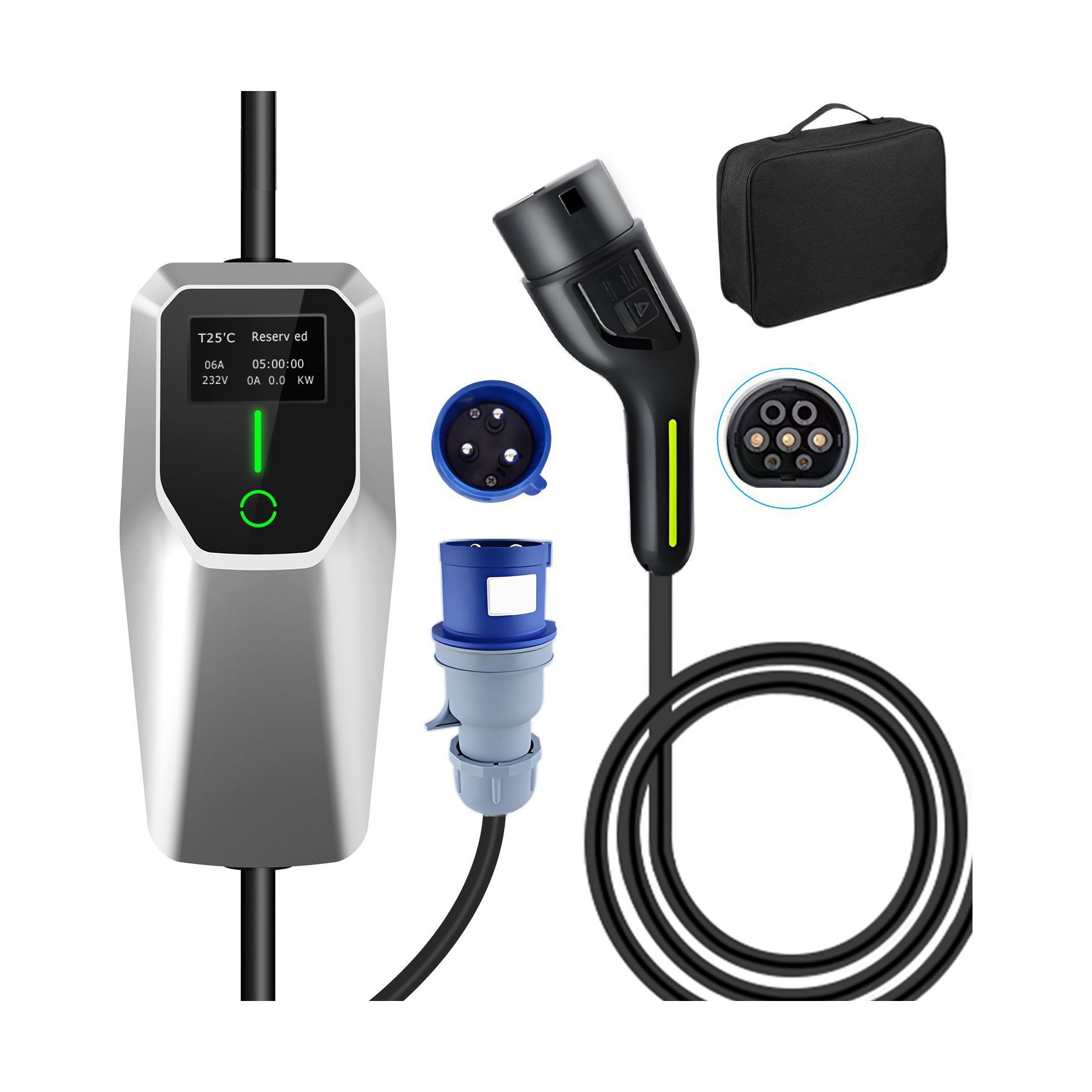 Accessoire borne de recharge JUNSUN Câble recharge voiture 5M 7KW type 2