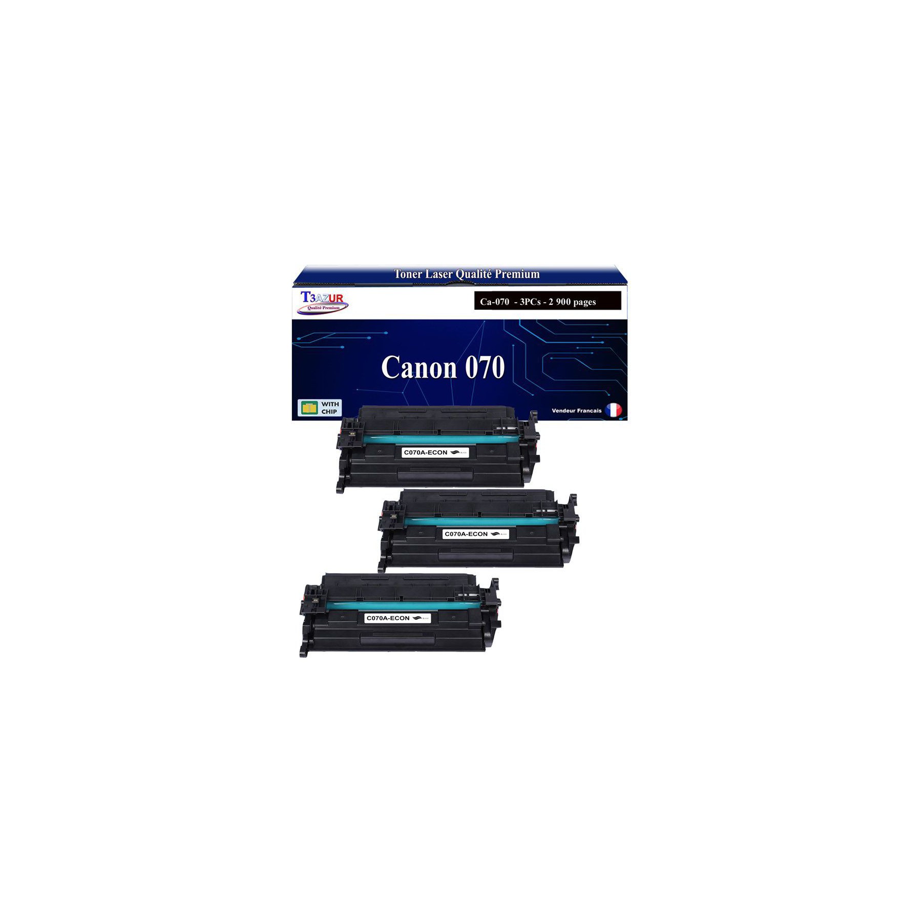 Toner T3AZUR compatible avec Canon 070 Noir (x3)