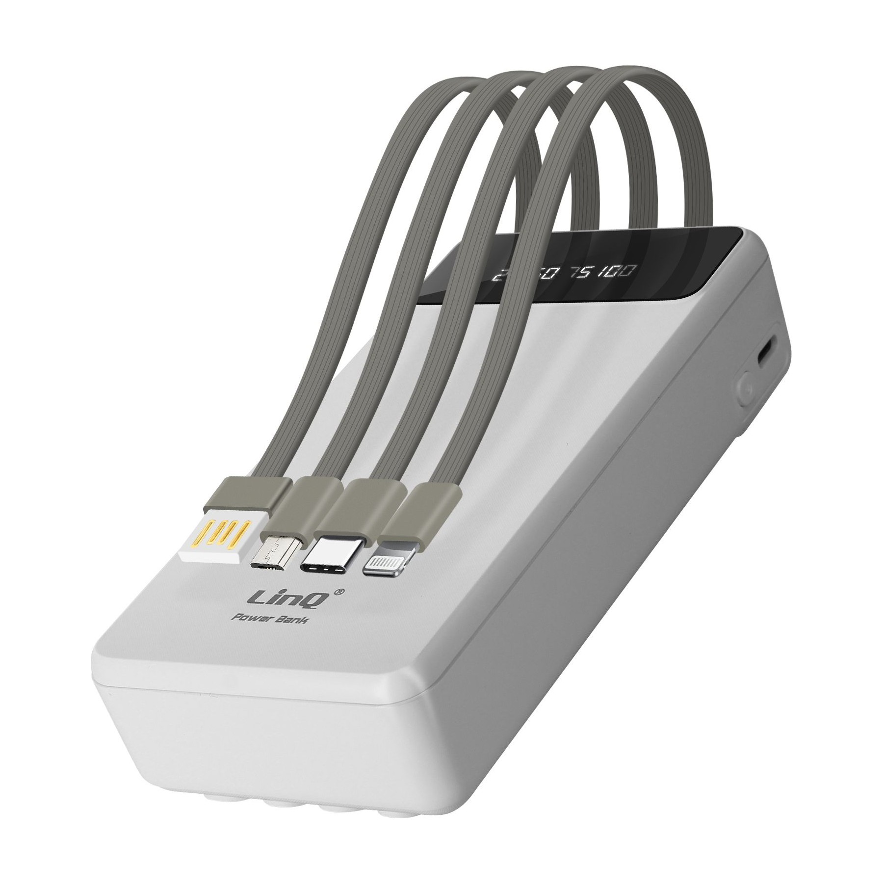 Batterie externe LINQ 25800mAh + Câble 4 en 1 Amovible Blanc