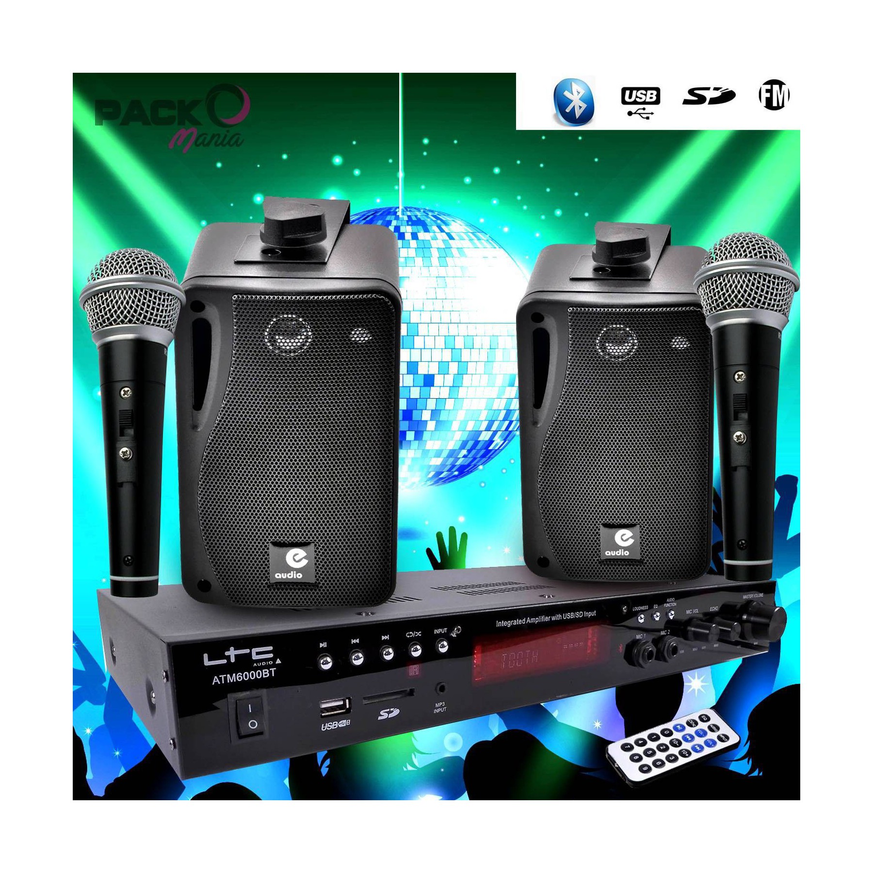 Pack sono LTC AUDIO KARAOKÉ avec 2 MICROS + 1 AMPLI + 2 ENCE