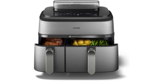 Airfryer PHILIPS NA555/00 friteuse sans huile double panier + vapeur Métal, Série 5000 9L (3+6L)