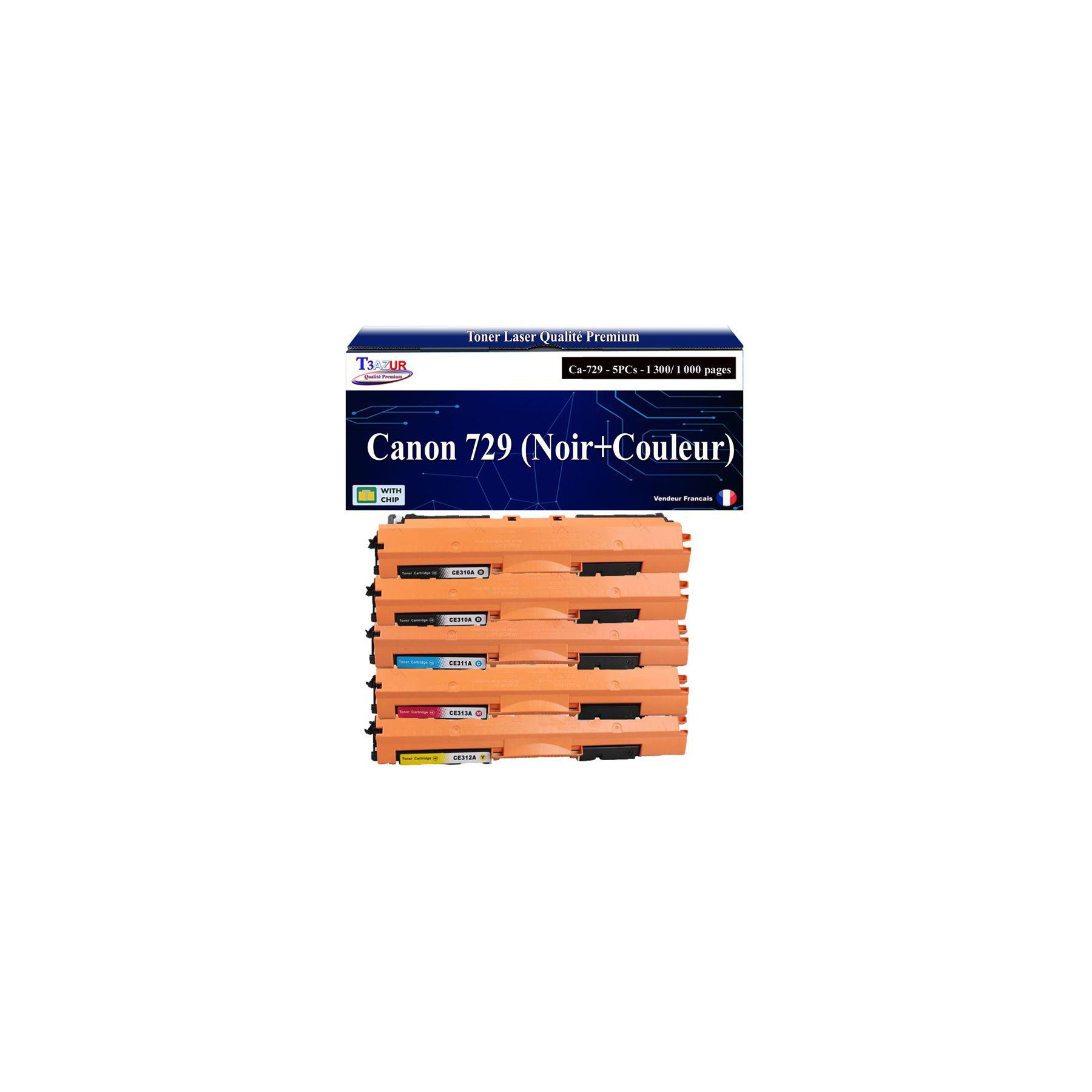 Toner T3AZUR pour Canon LBP7010C LBP7018C 729 x5