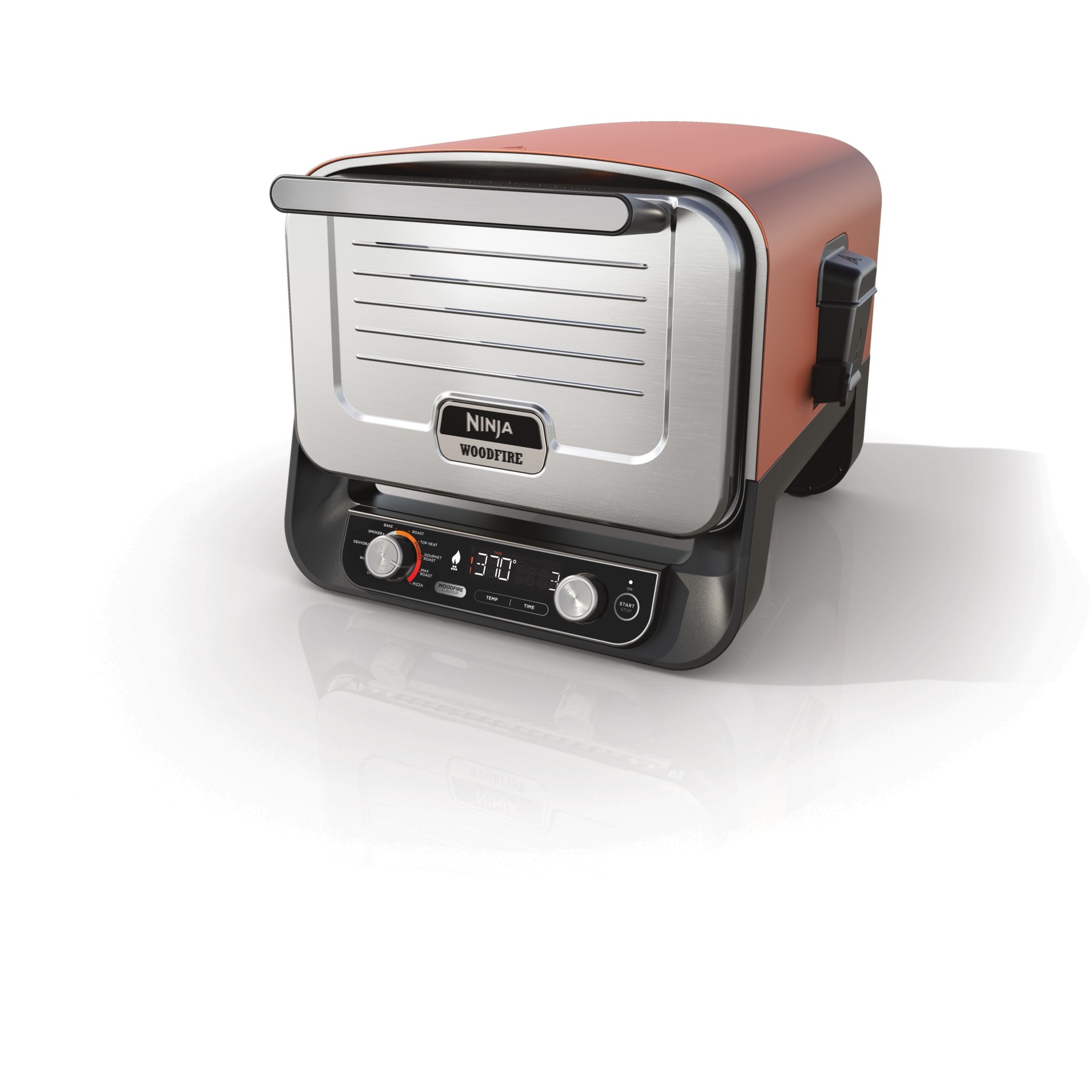 Four à pizza électrique NINJA Woodfire OO101EU orange inox, 1 pizza 30 cm, préchauffage 15 min, jusqu'à 370°C