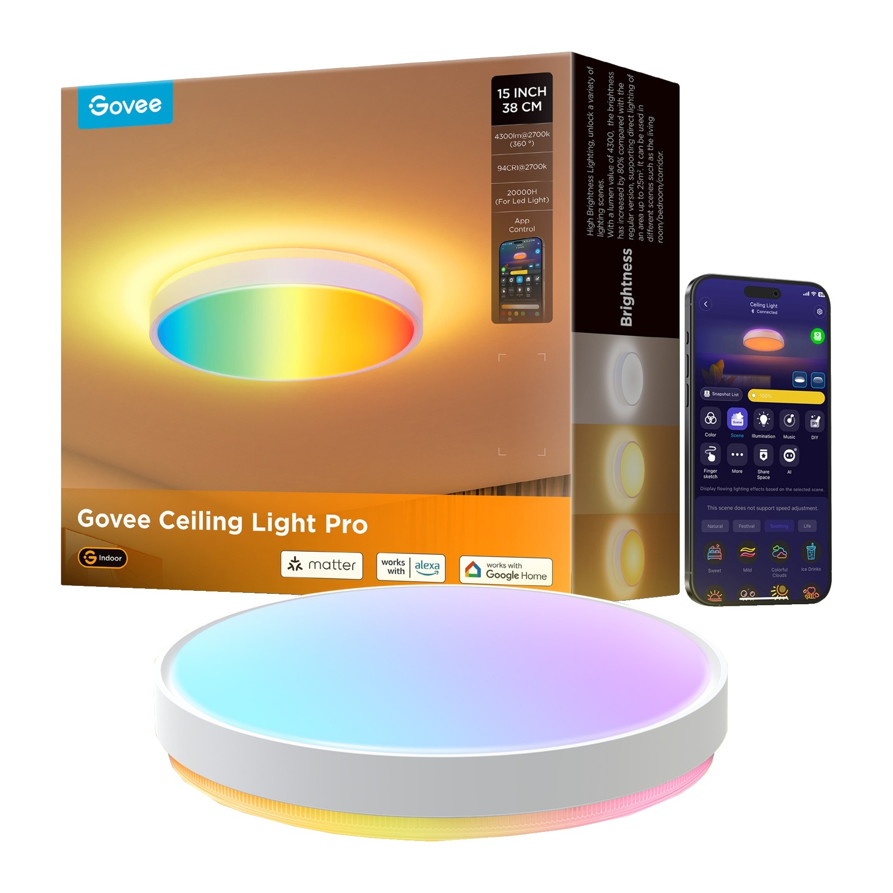 Plafonnier GOVEE Plafonnier connecte rond RGBICWW+RGBICWW