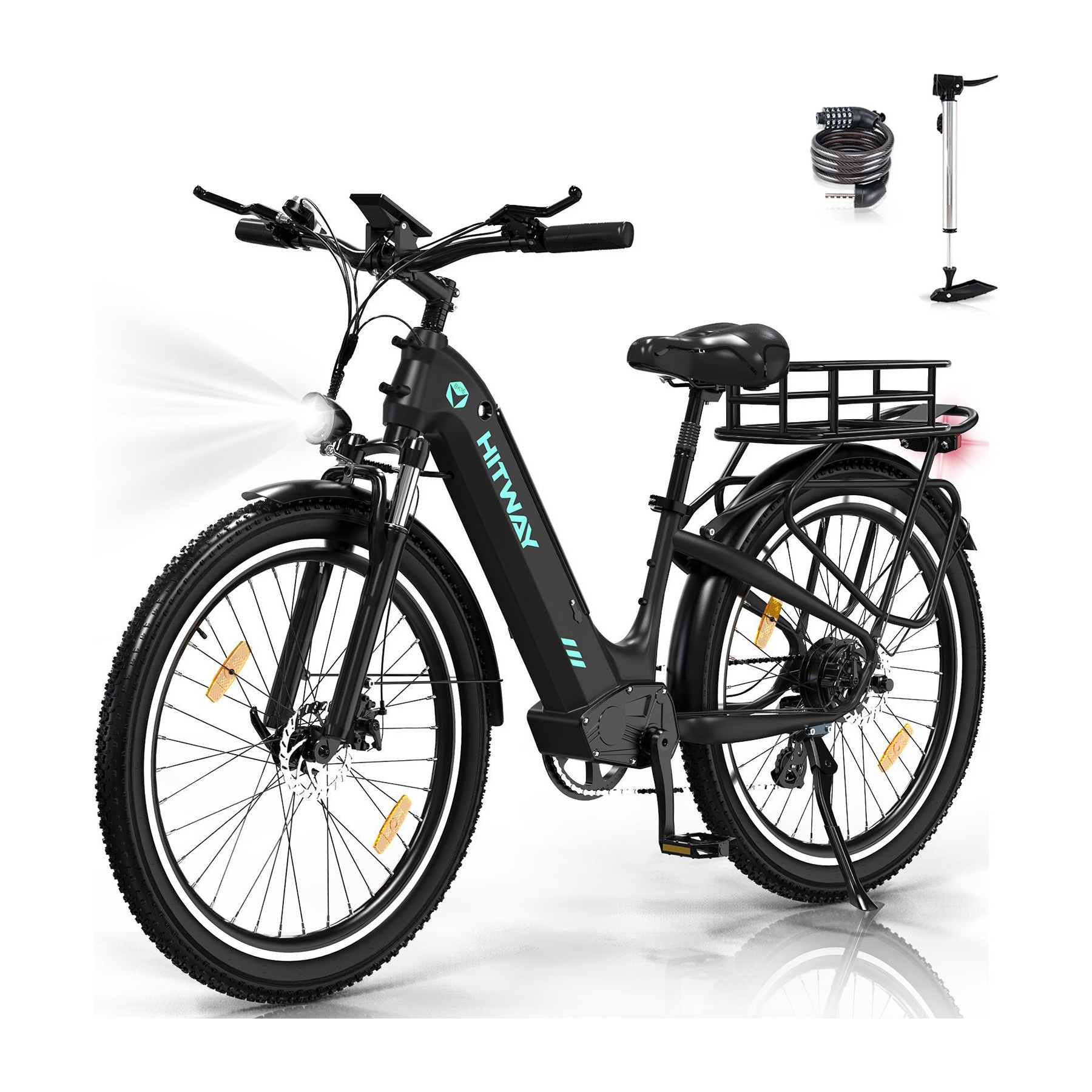 Vélo électrique HITWAY VAE 26x3.0, 48V 18AH, Noir+Panier
