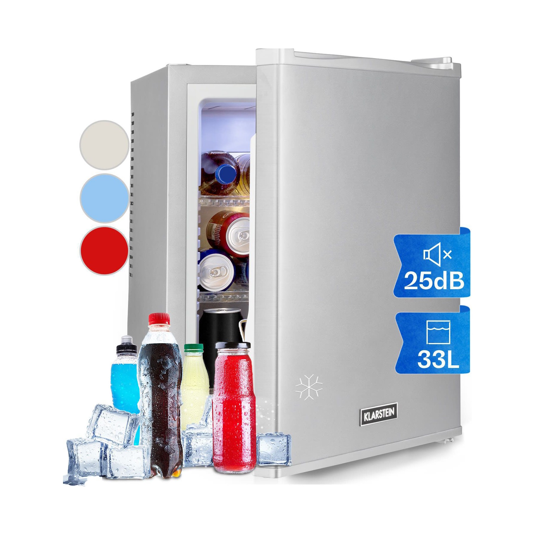 Mini réfrigérateur KLARSTEIN Happy Hour 33L 5-15°C 25 dB LED inox