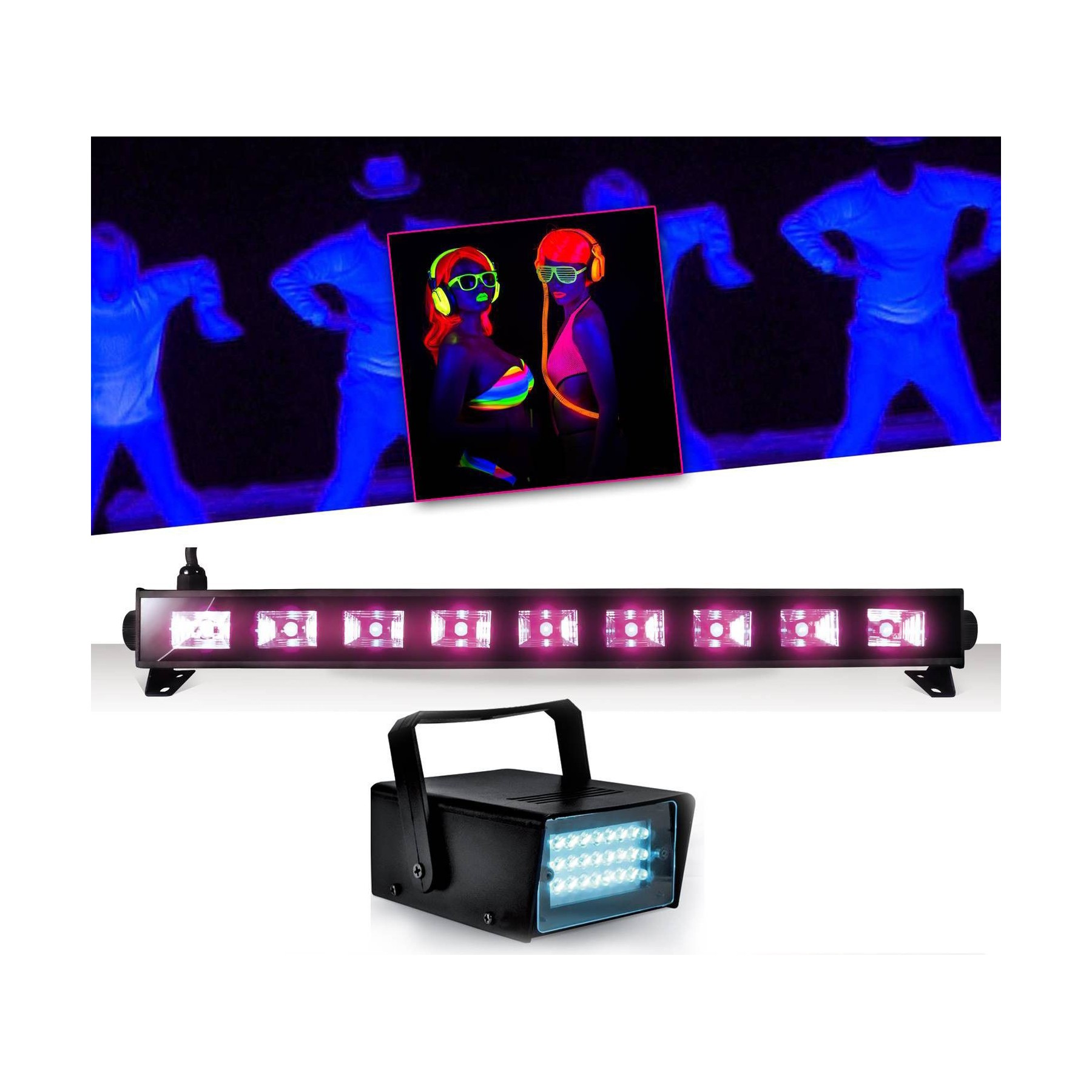 Jeu de lumières IBIZA Réglette Barre Néon Lumière noire 9x3WFL