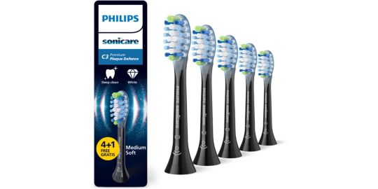 Brossette dentaire PHILIPS Sonicare lot de 4+1 - HX9045/88  black Premium Plaque Defence C3
