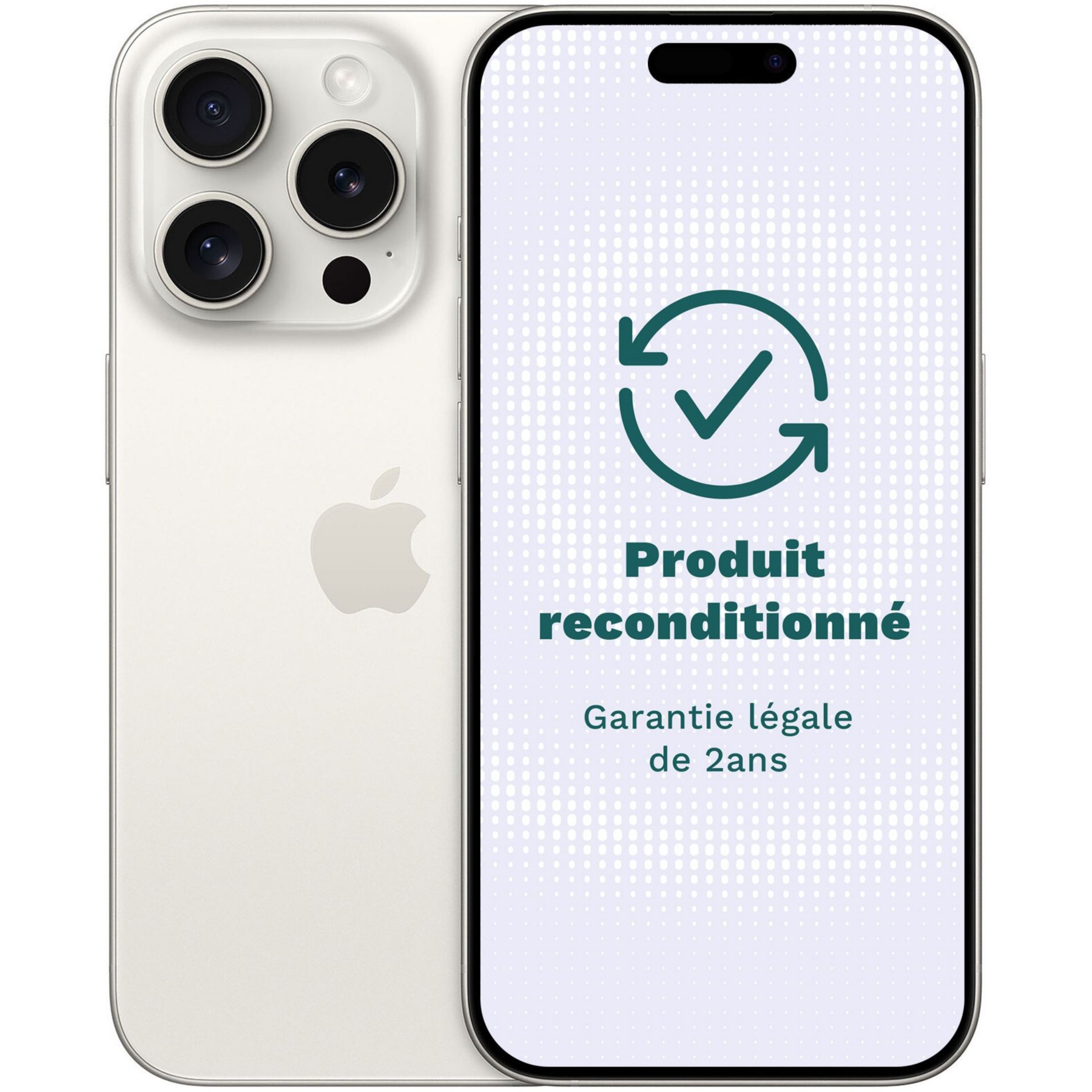 Smartphone APPLE iPhone 15 Protitane Blanc 256Go Excellent État avec Batterie Neuve - Reconditionné