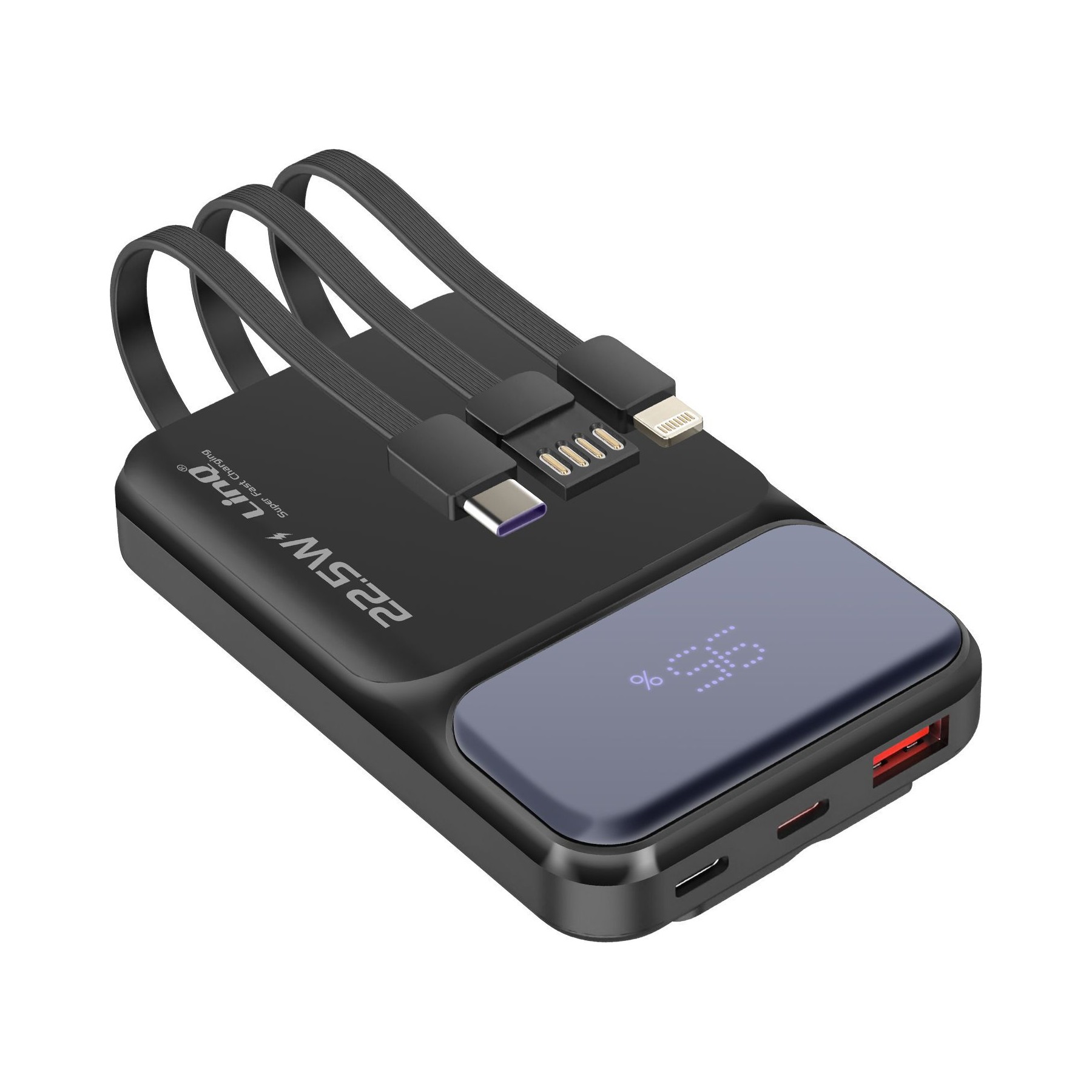 Batterie externe LINQ 10000mAh Noir + Câbles Intégrés