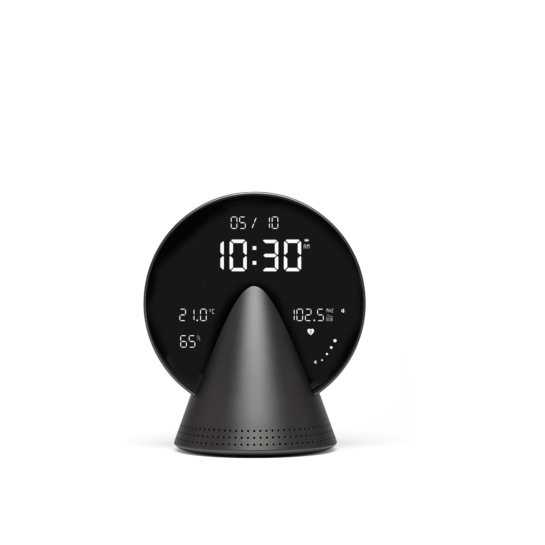 Radio réveil LEXON Conic Clock avec fonction Bluetooth Gris