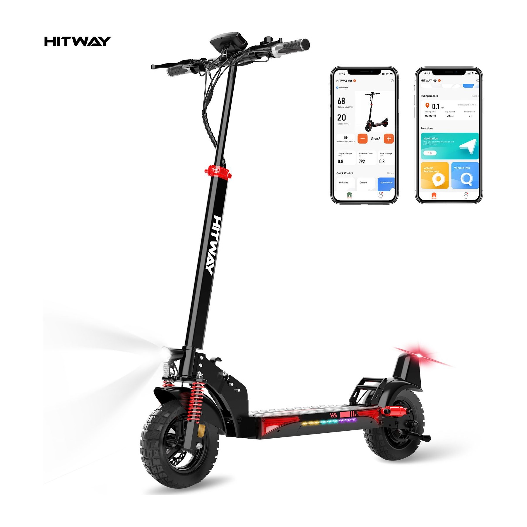 Trottinette électrique HITWAY Pliable 10" - 15,6AH - écran LCD - APP