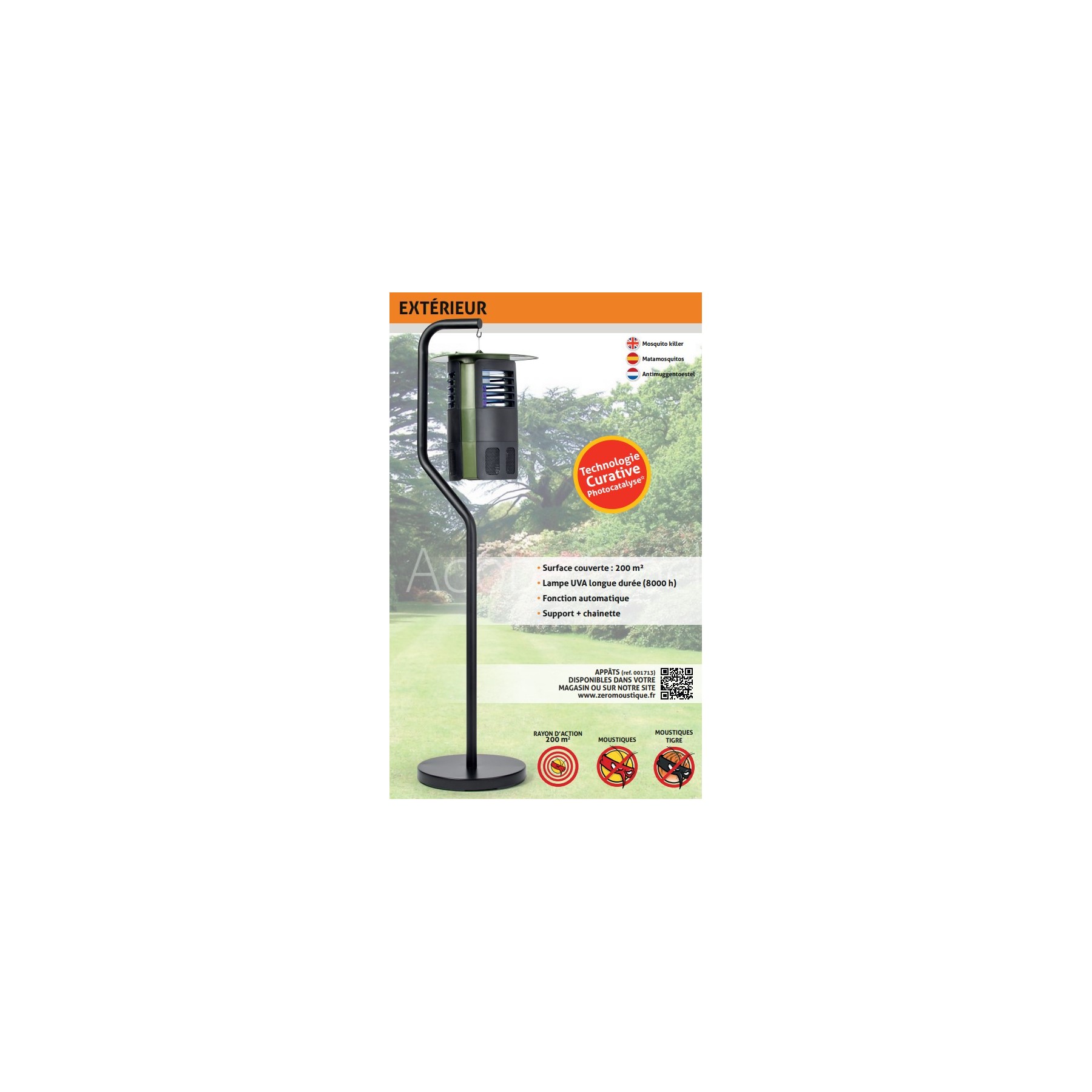 Piège à moustique ZEROMOUSTIQUE extérieur Photocatalyse 002387