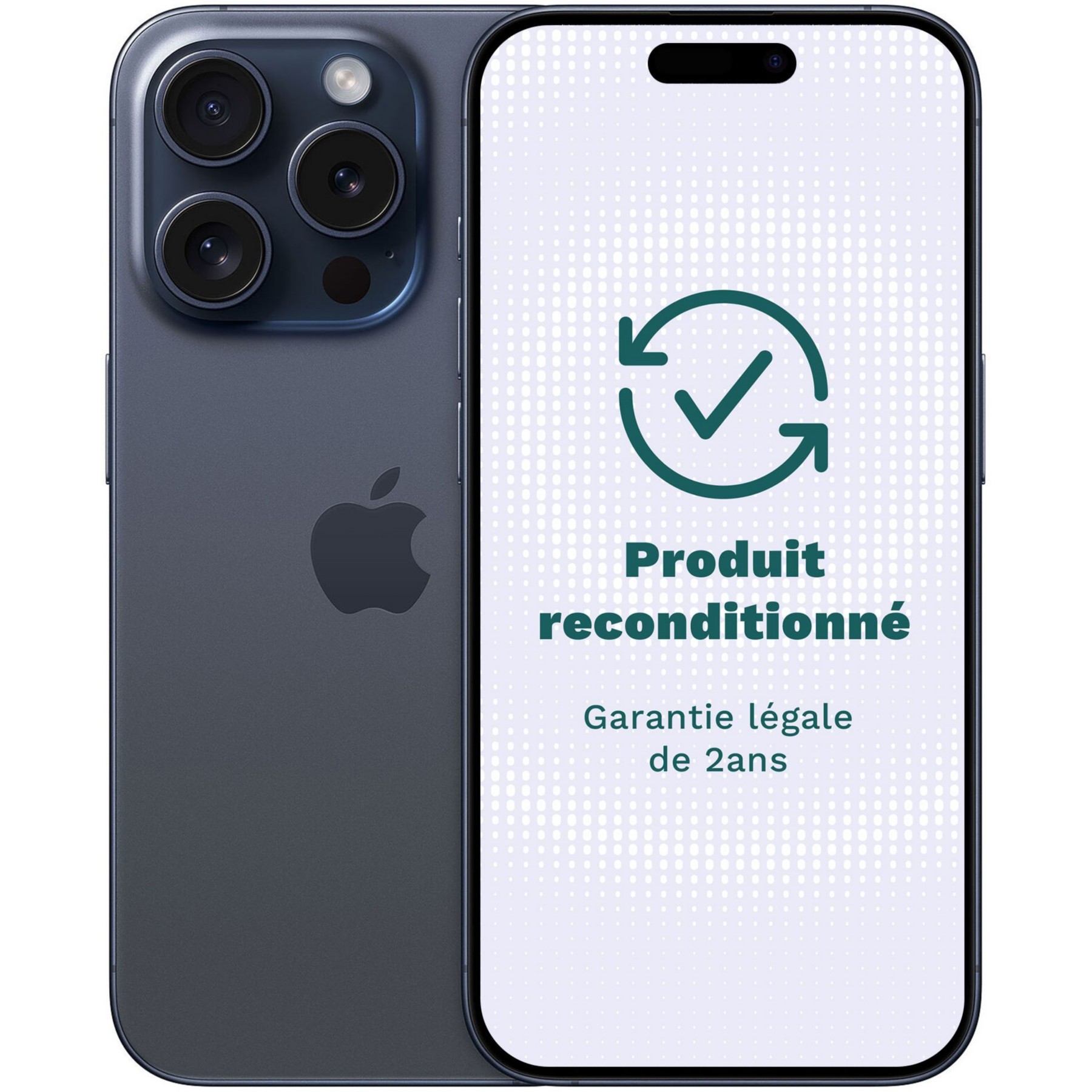Smartphone APPLE iPhone 15 Protitane Bleu 256Go Excellent État avec Batterie Neuve - Reconditionné