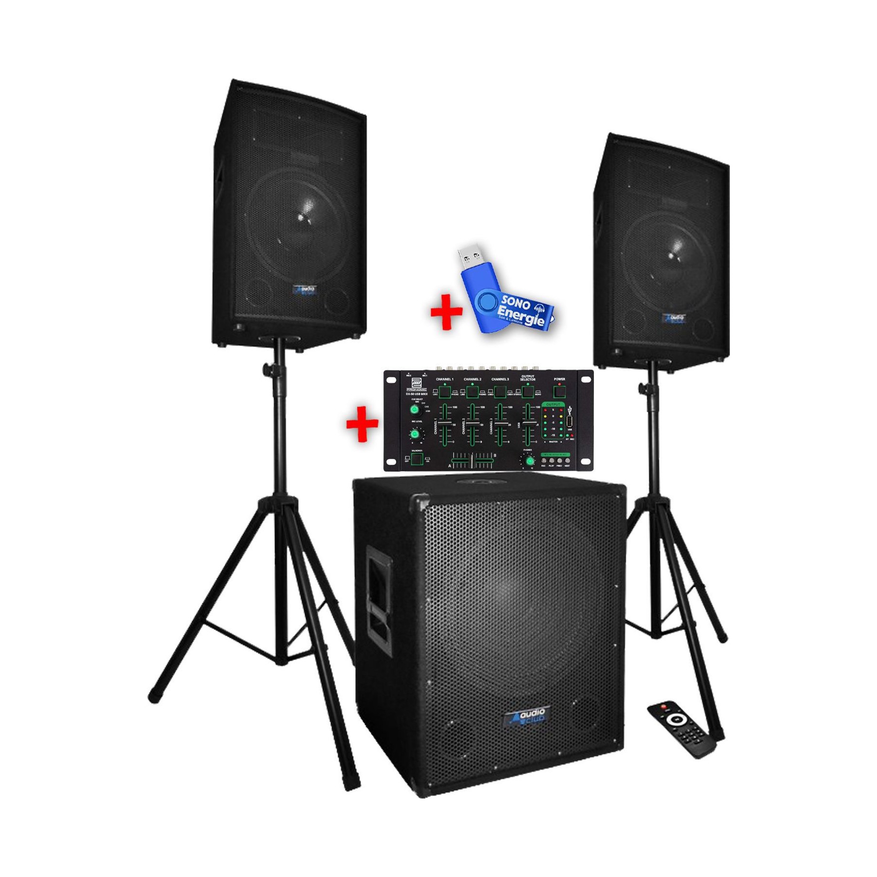 Pack sono BM SONIC pack BMS1512-USB-BT-MP3 +mixage+clé