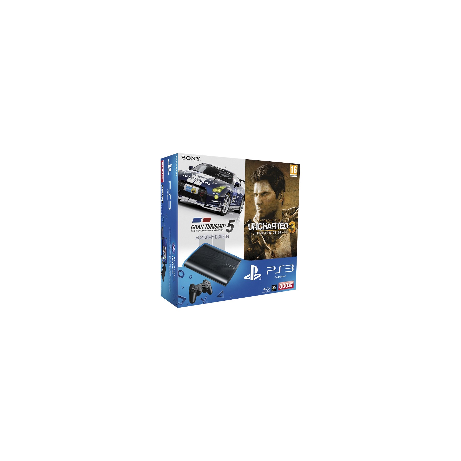 Console SONY PS3 500Go + GT5 + Uncharted 3 Reconditionné