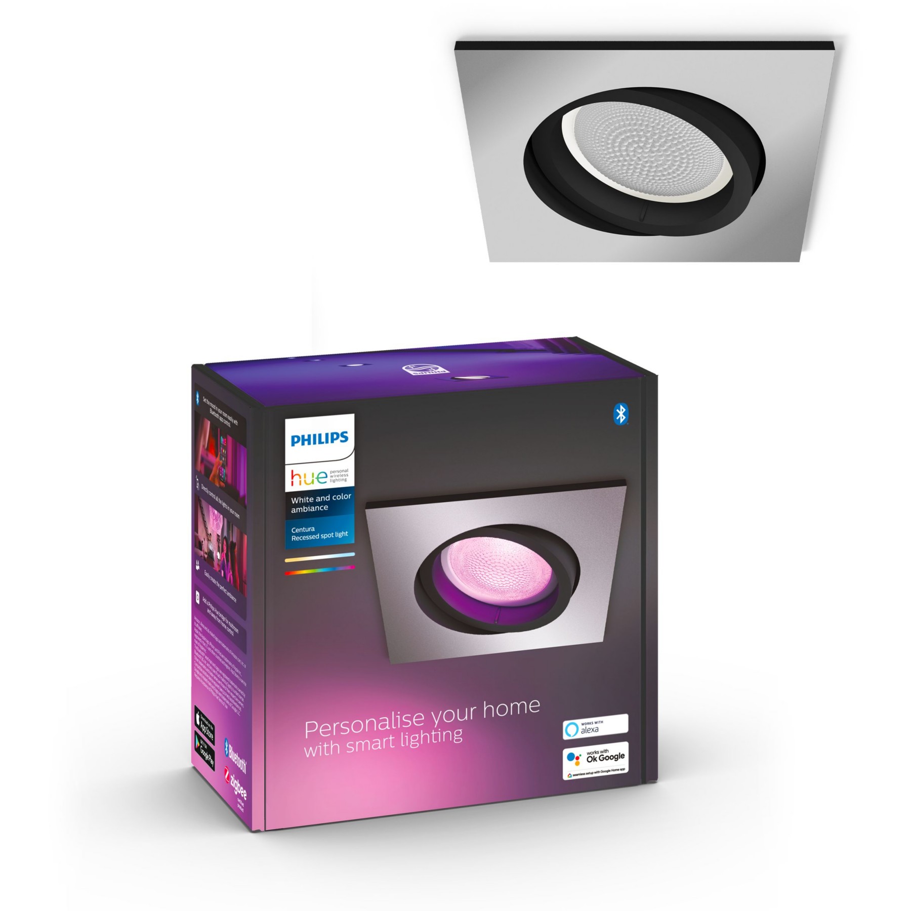 Spot PHILIPS HUE W&C CENTURA encastré 5.7W carré Alu