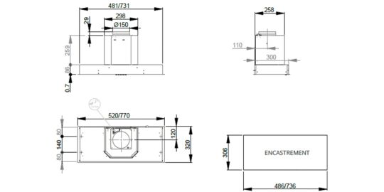 Hotte encastrable ROBLIN INSPIRATION 770 INOX
