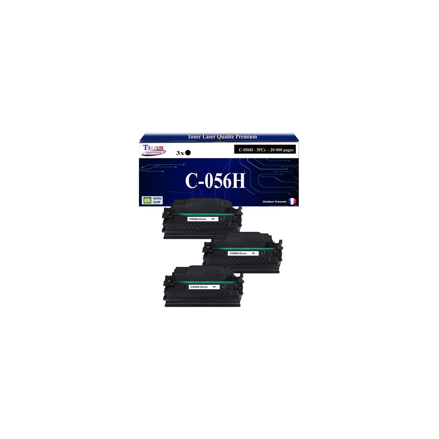 Toner T3AZUR compatible avec Canon 056 (x3)
