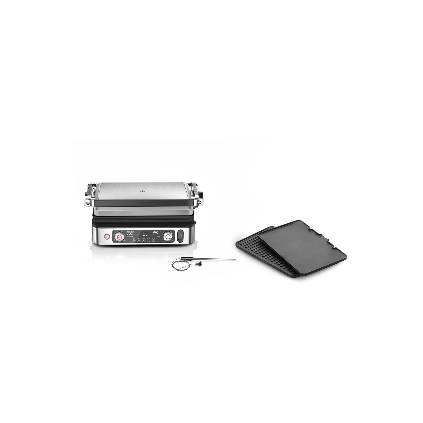 Grille-viande BRAUN CG9160 inox 2 zones de cuissson, plaques amovible, sonde, 37x23 cm
