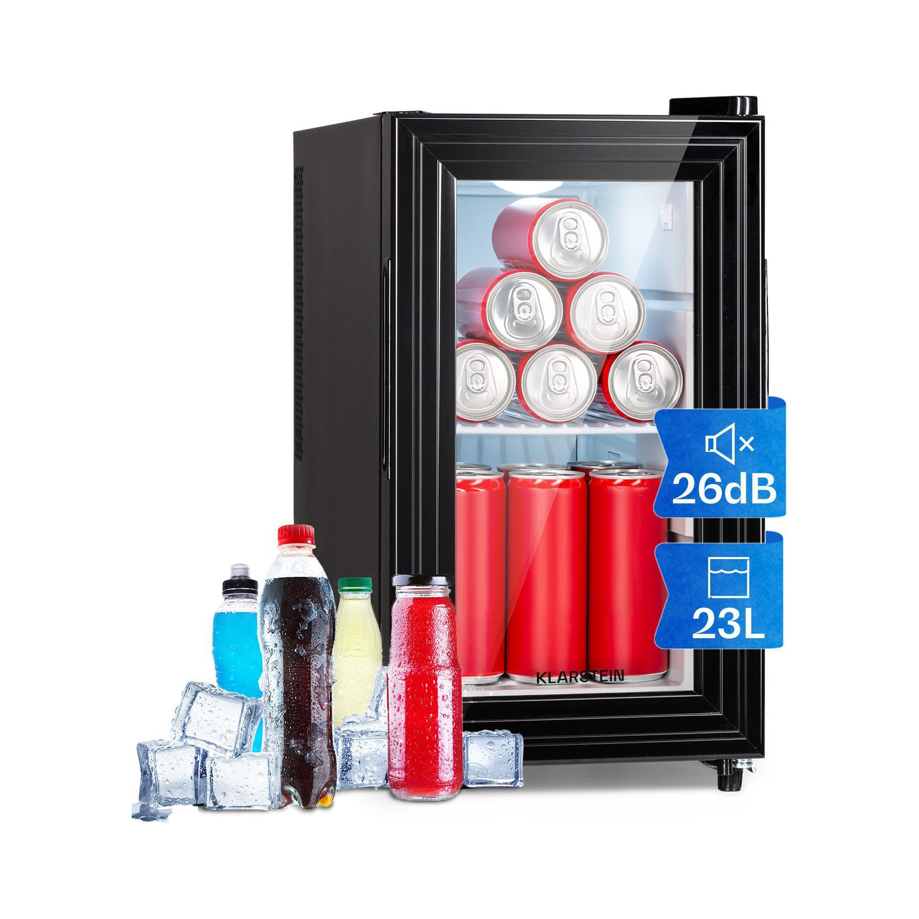 Mini réfrigérateur KLARSTEIN Brooklyn 23L Slim LED vitré 11-18°C noir