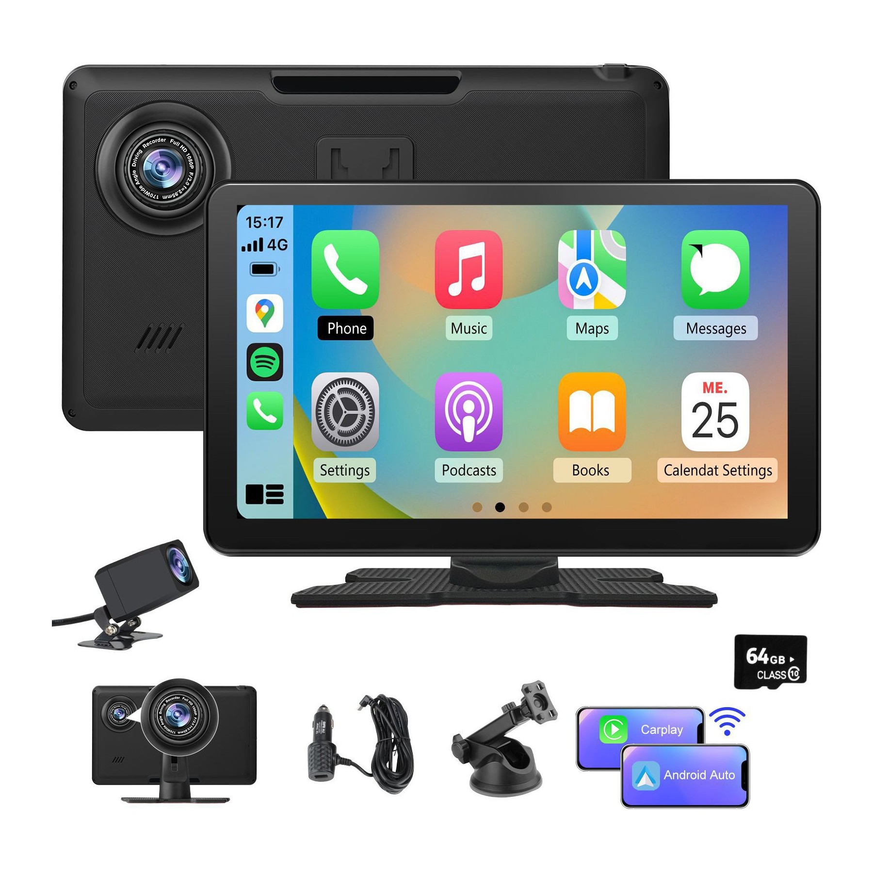 Autoradio connecté JUNSUN 9" 64GB 4K caméra de recul CarPlay