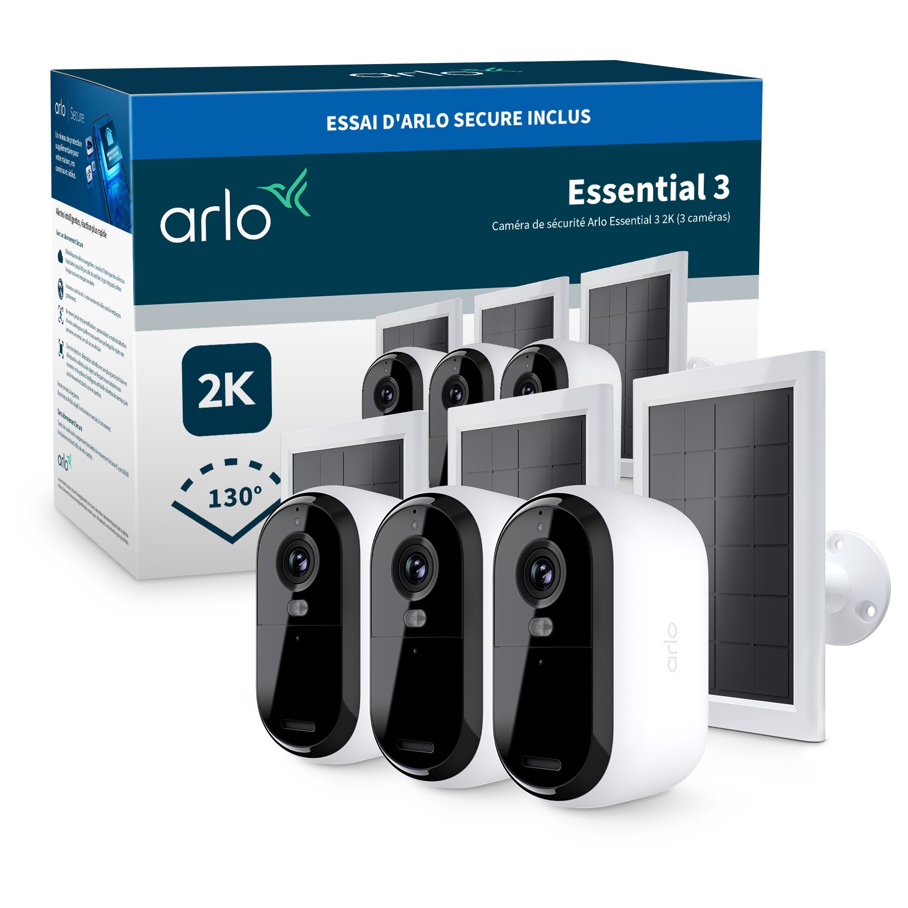 Caméra de surveillance ARLO 3 caméras ext Essential3 2K+ pan. sol