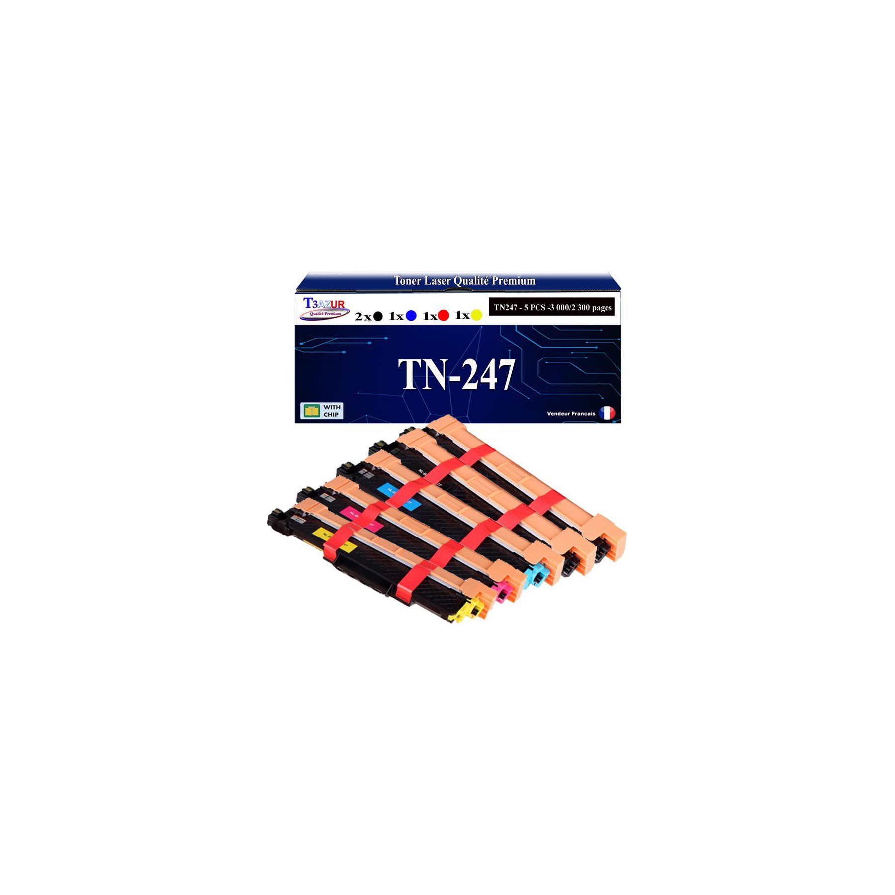 Toner T3AZUR Pour Brother TN247, TN-247 (x5)