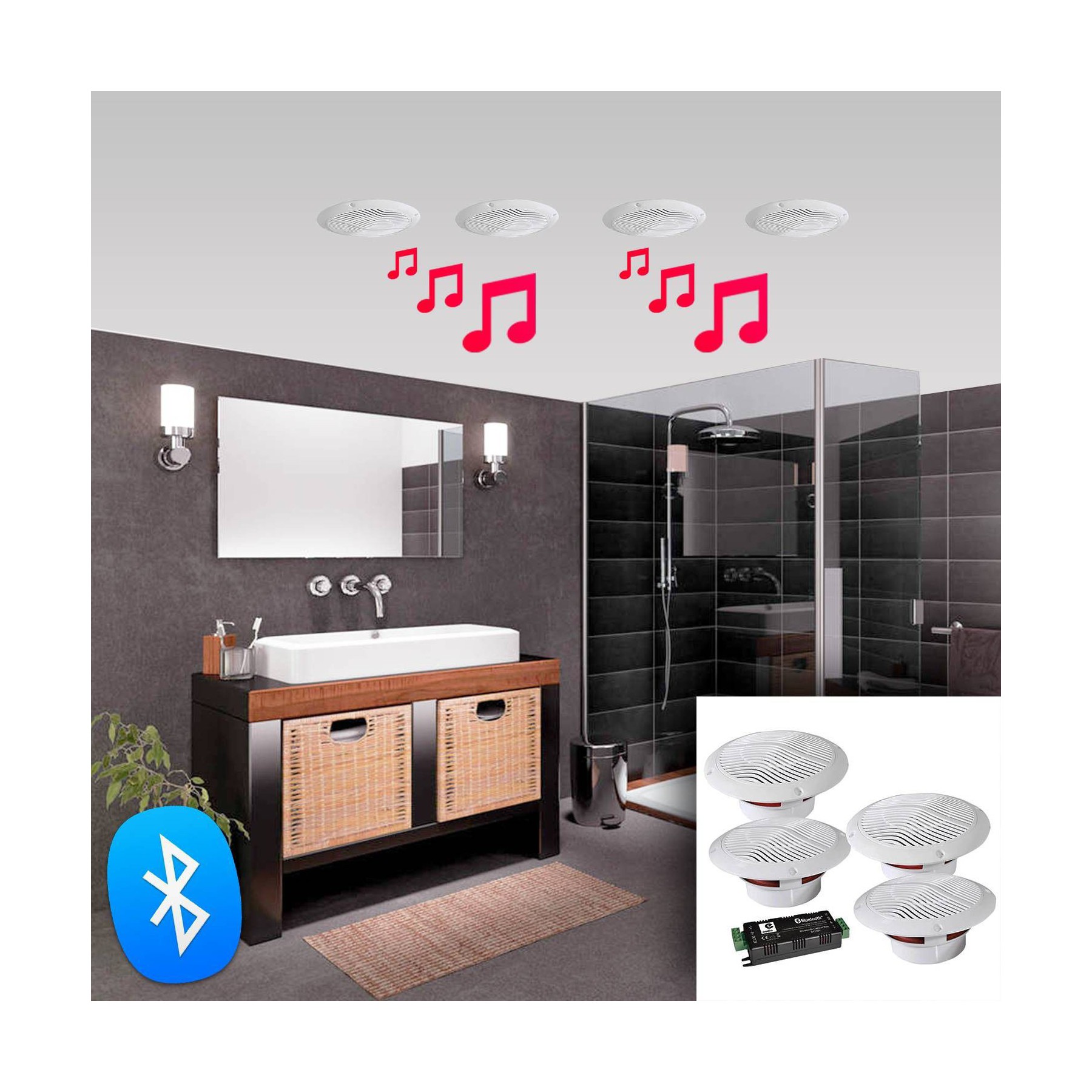 Enceinte encastrable E-AUDIO Kit 4 HP 160W étanches avec Bluetooth