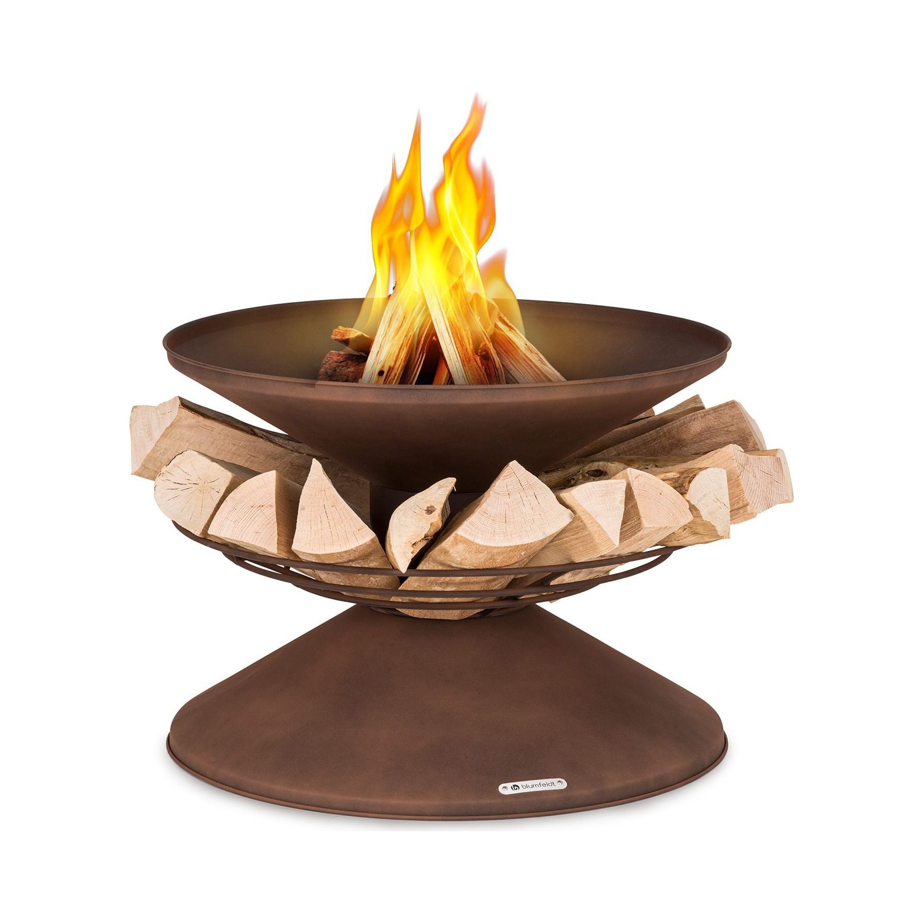 Brasero BLUMFELDT Aguilera Ø 65cm rangement bois rouille
