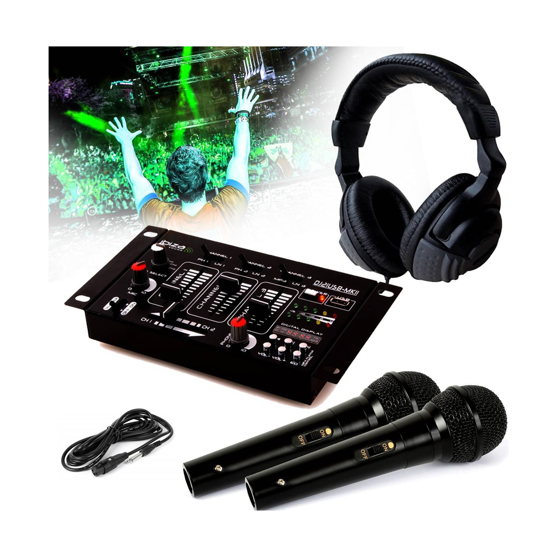Table de mixage IBIZA Pack DJ21-US + Casque DJ Sono